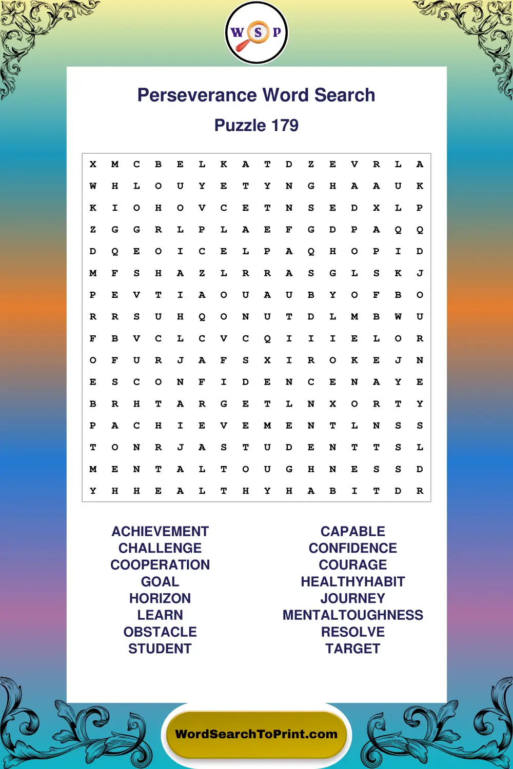 Perseverance Word Search Puzzle 179