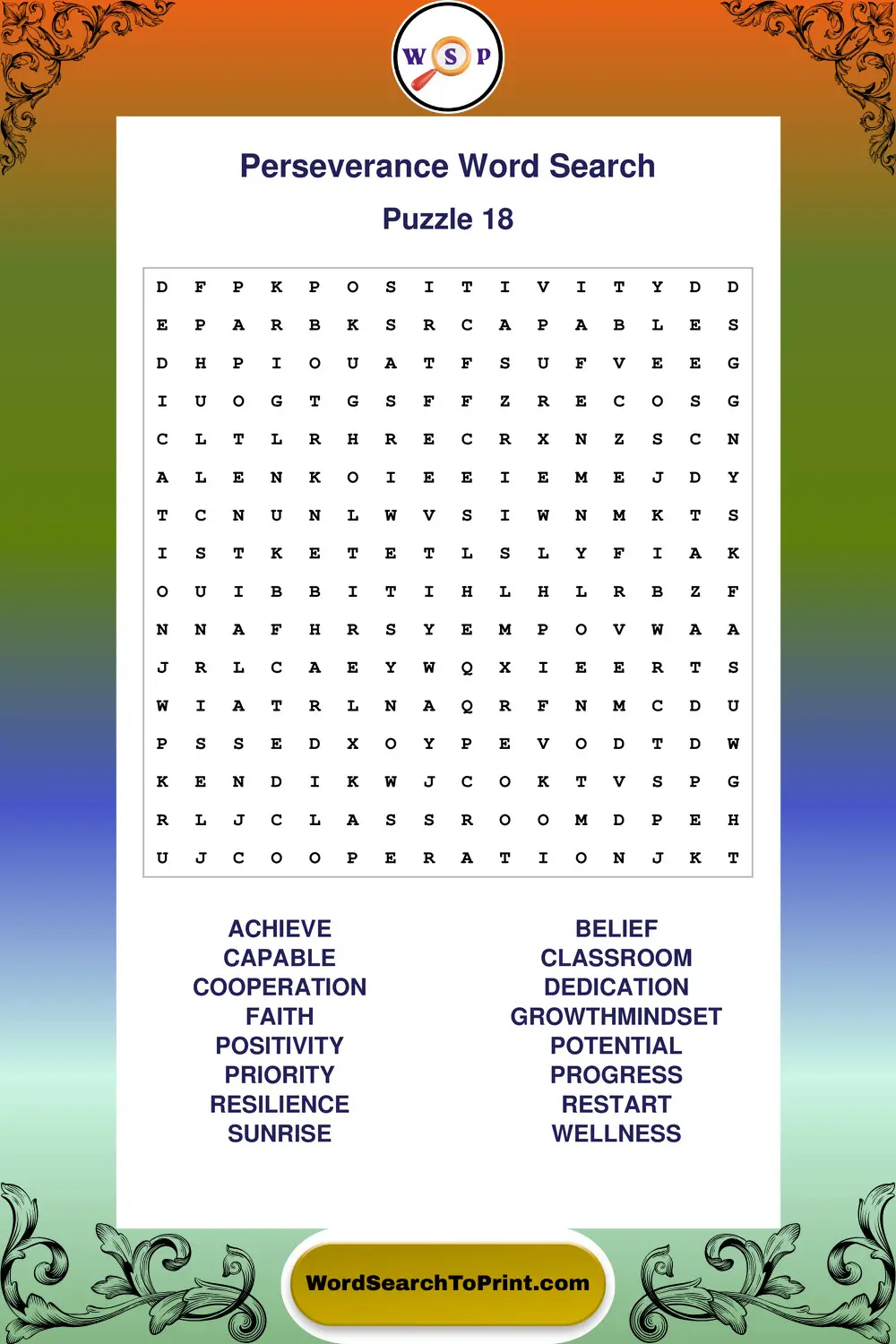 Perseverance Word Search Puzzle 18