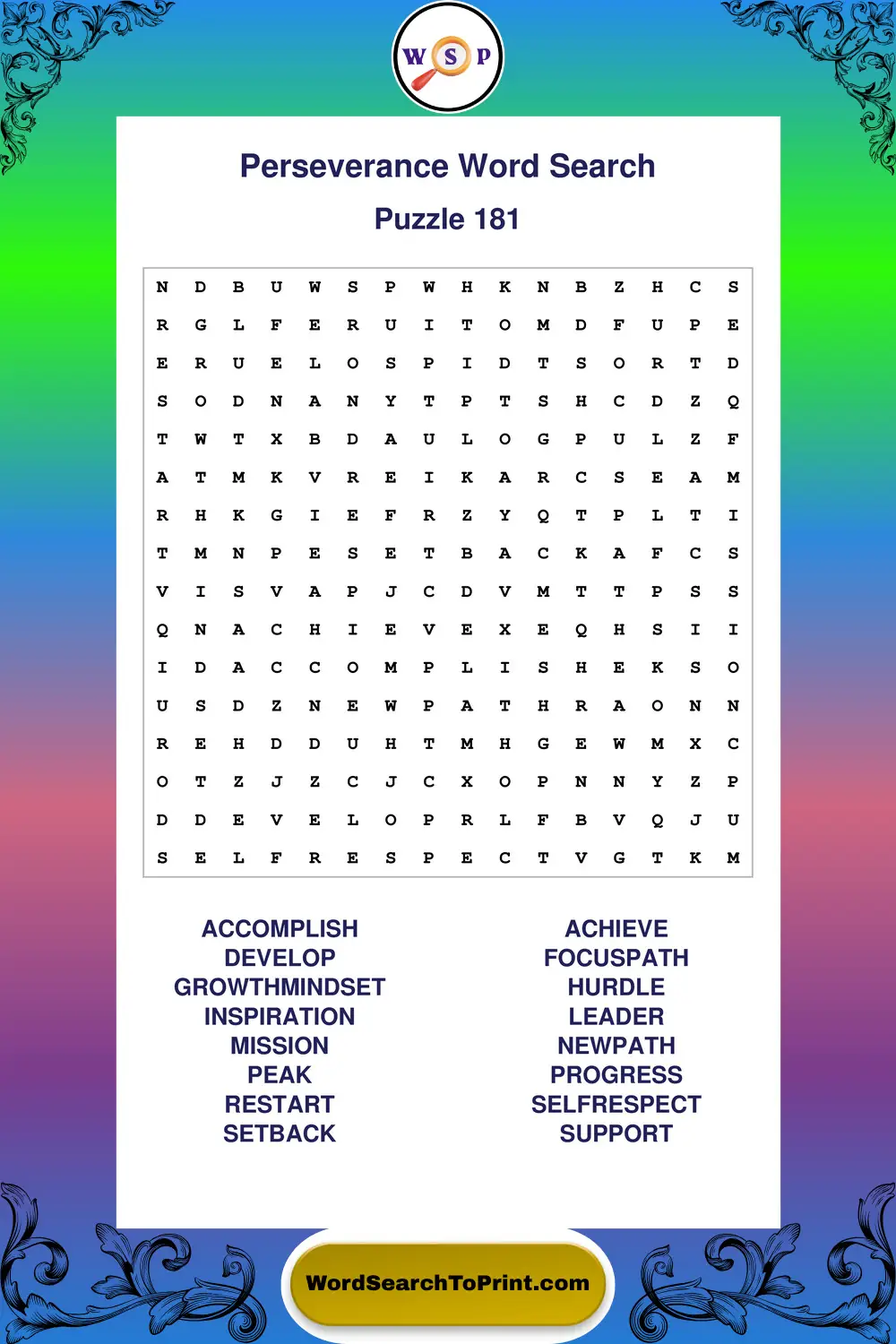 Perseverance Word Search Puzzle 181