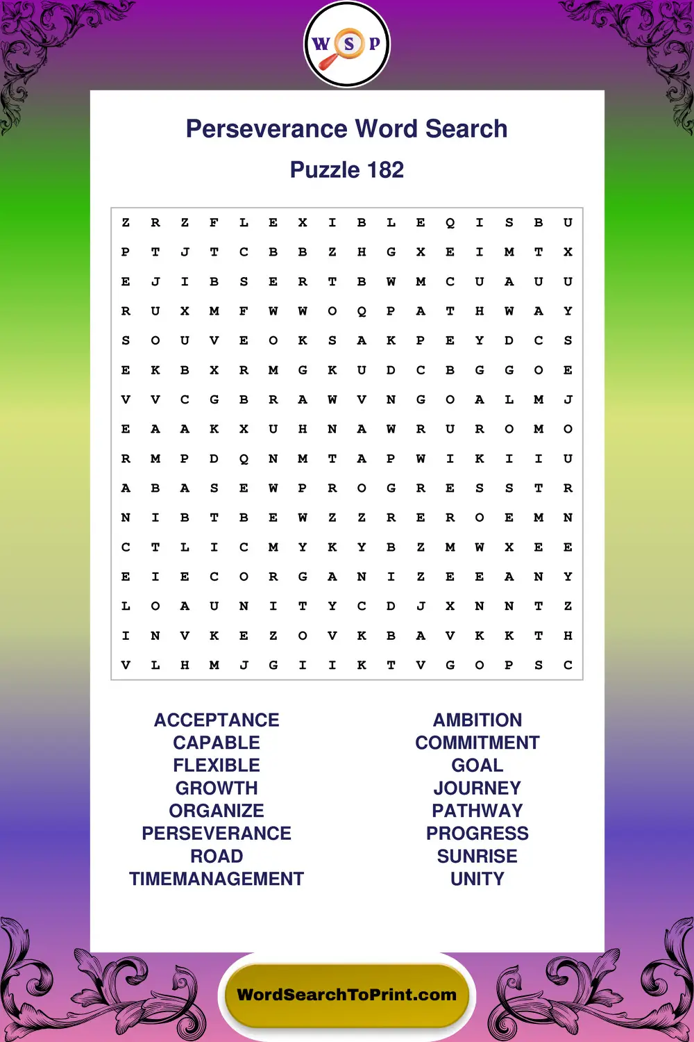 Perseverance Word Search Puzzle 182