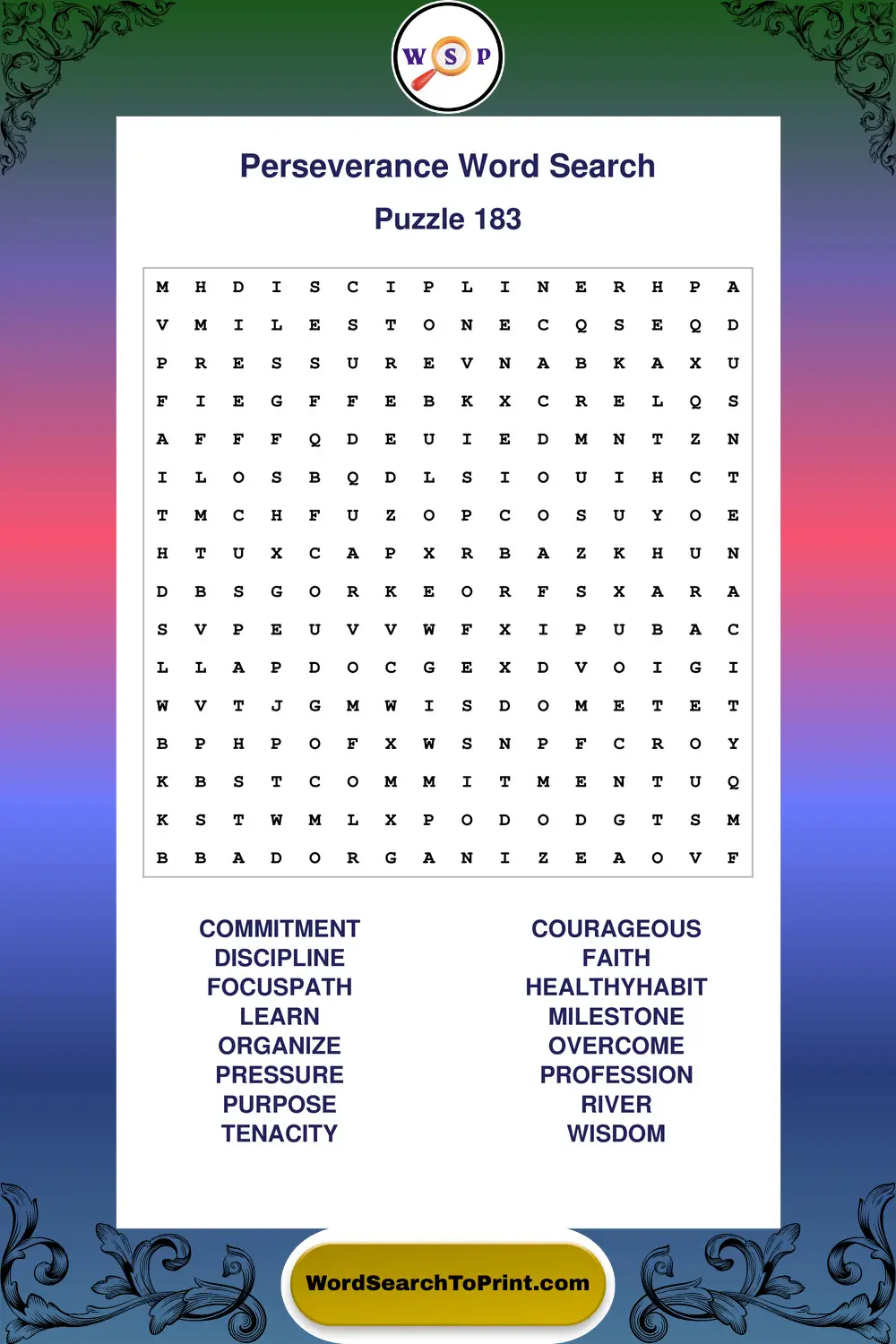 Perseverance Word Search Puzzle 183