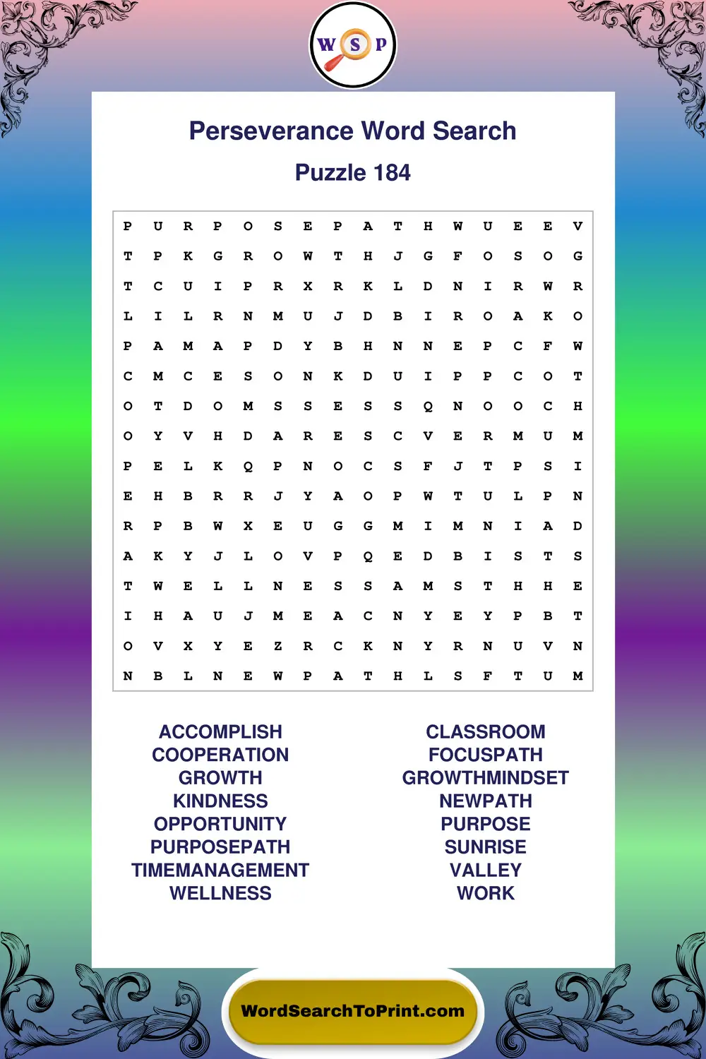Perseverance Word Search Puzzle 184