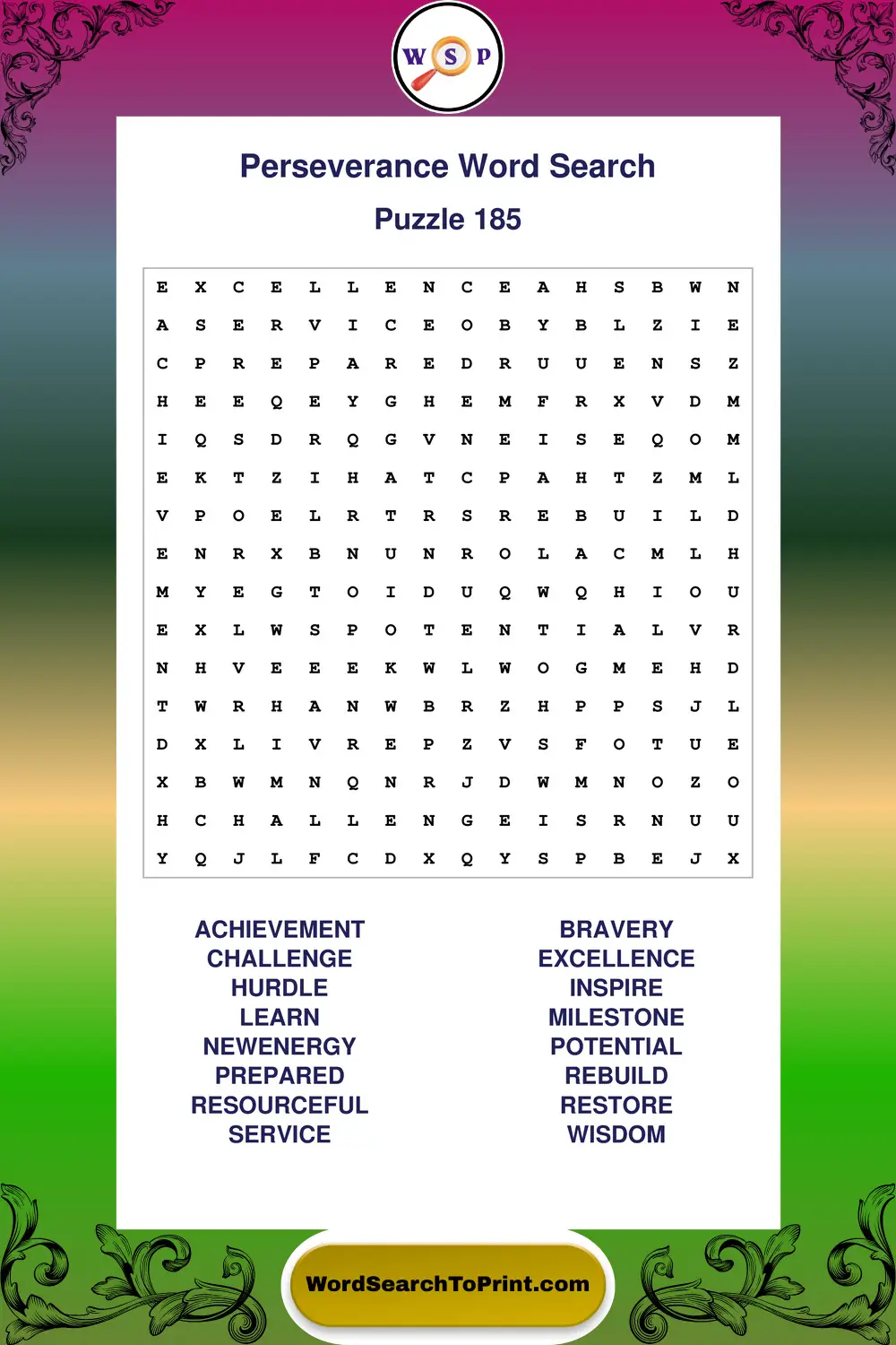 Perseverance Word Search Puzzle 185