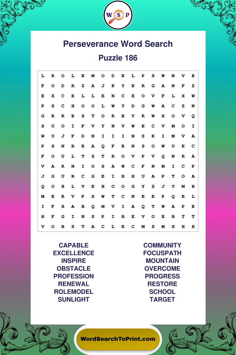 Perseverance Word Search Puzzle 186