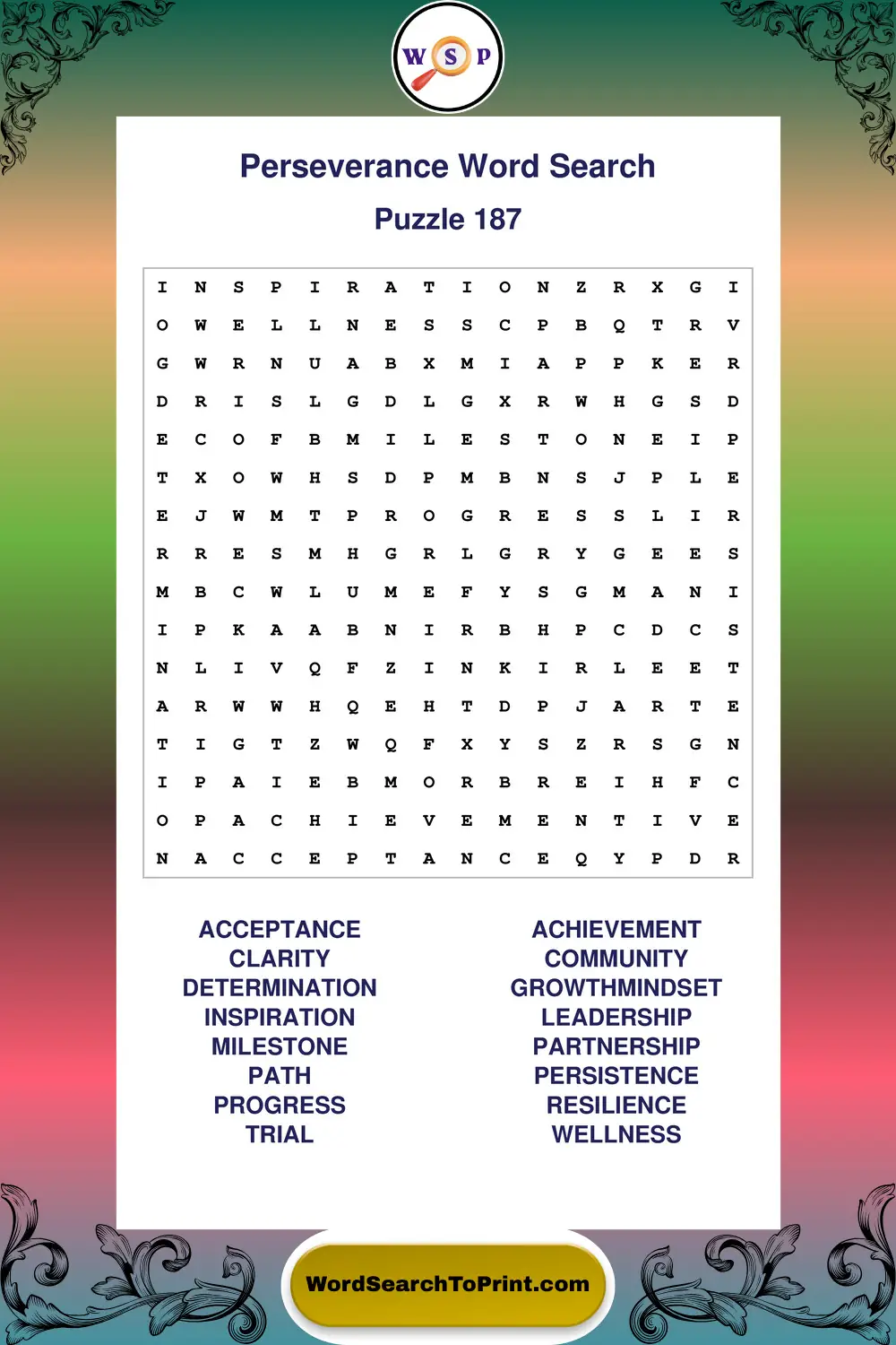 Perseverance Word Search Puzzle 187