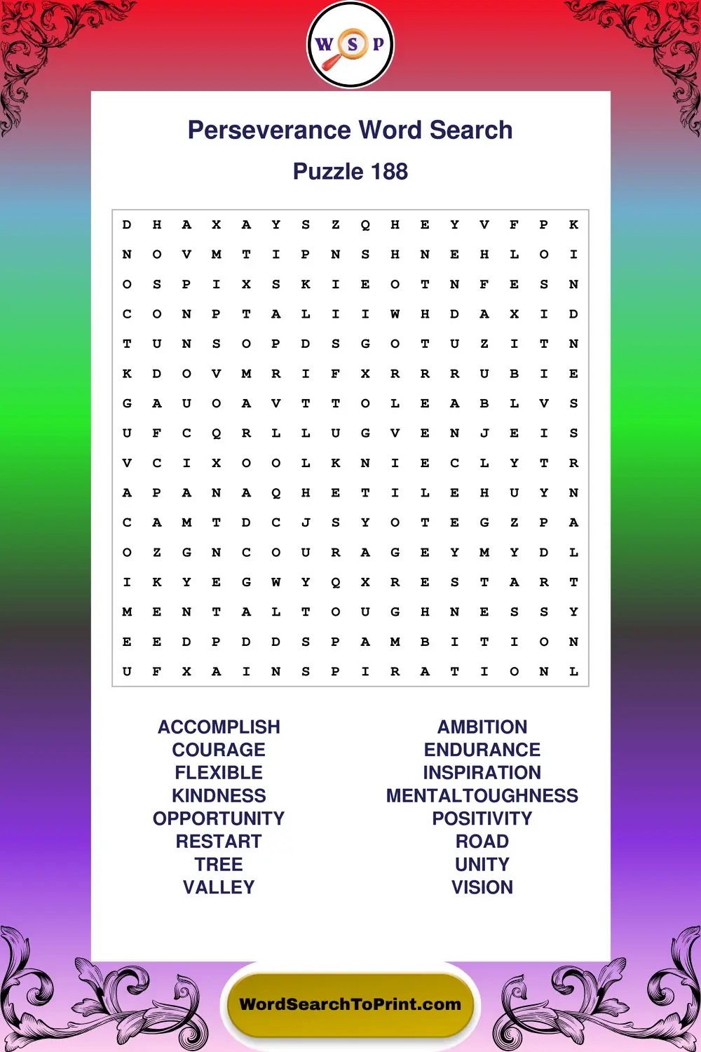 Perseverance Word Search Puzzle 188