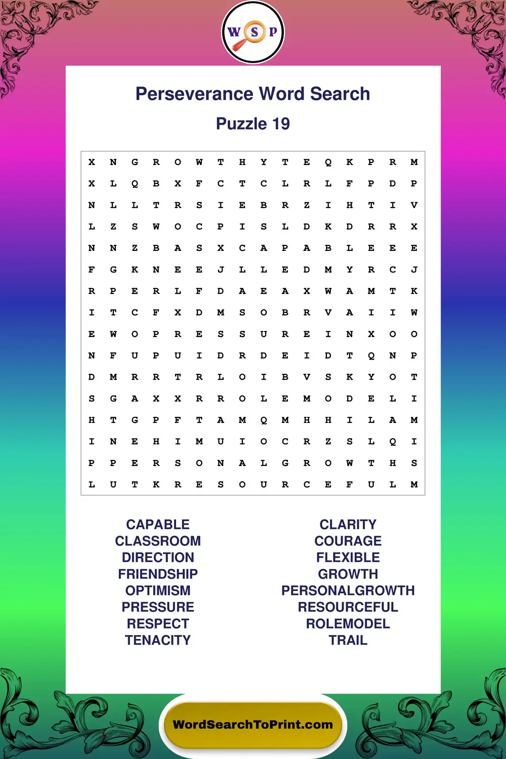 Perseverance Word Search Puzzle 19