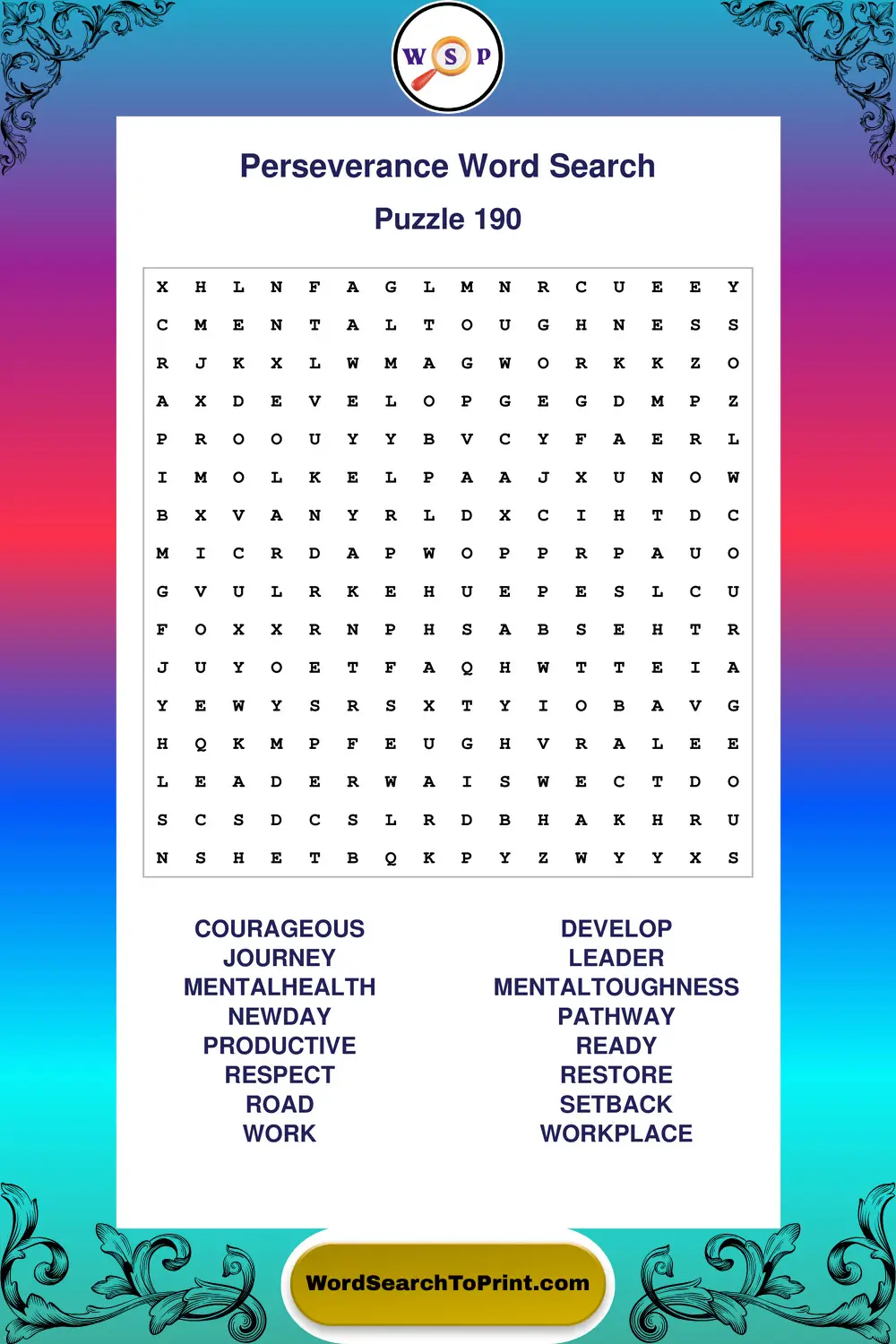 Perseverance Word Search Puzzle 190