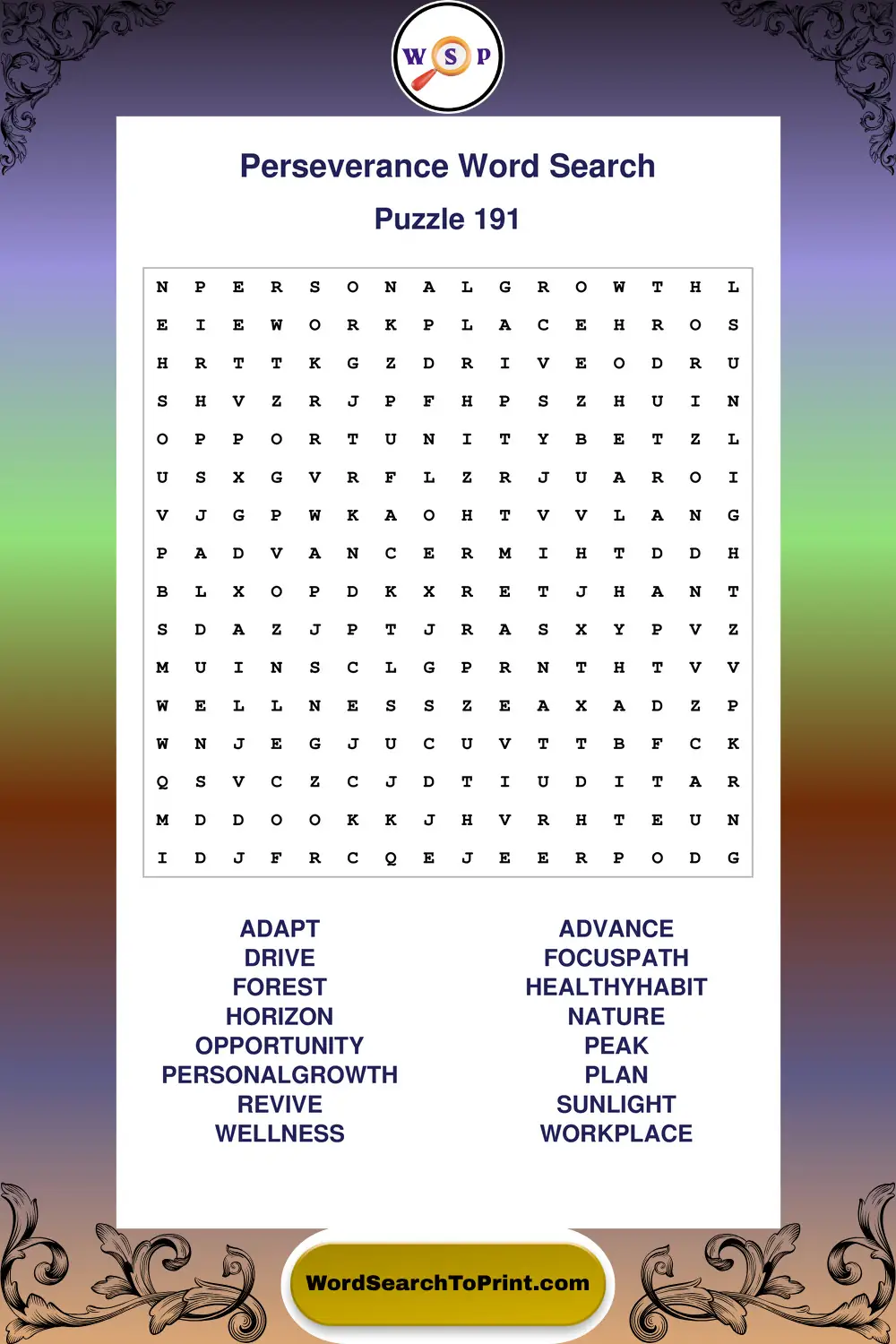 Perseverance Word Search Puzzle 191