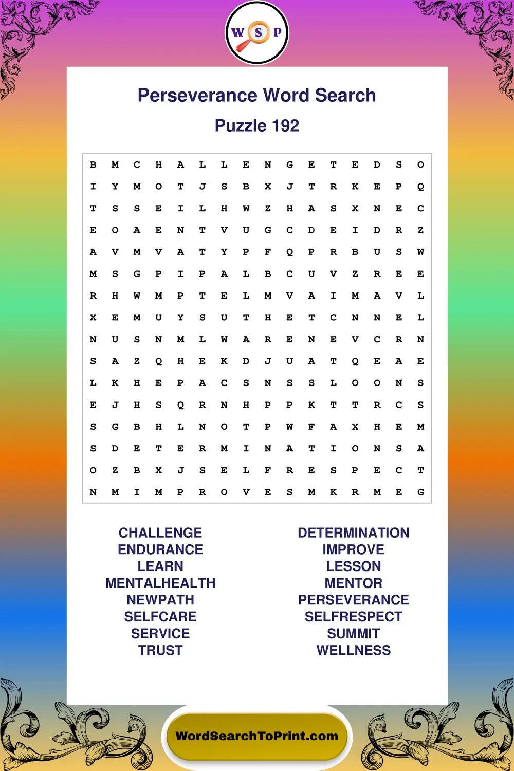 Perseverance Word Search Puzzle 192