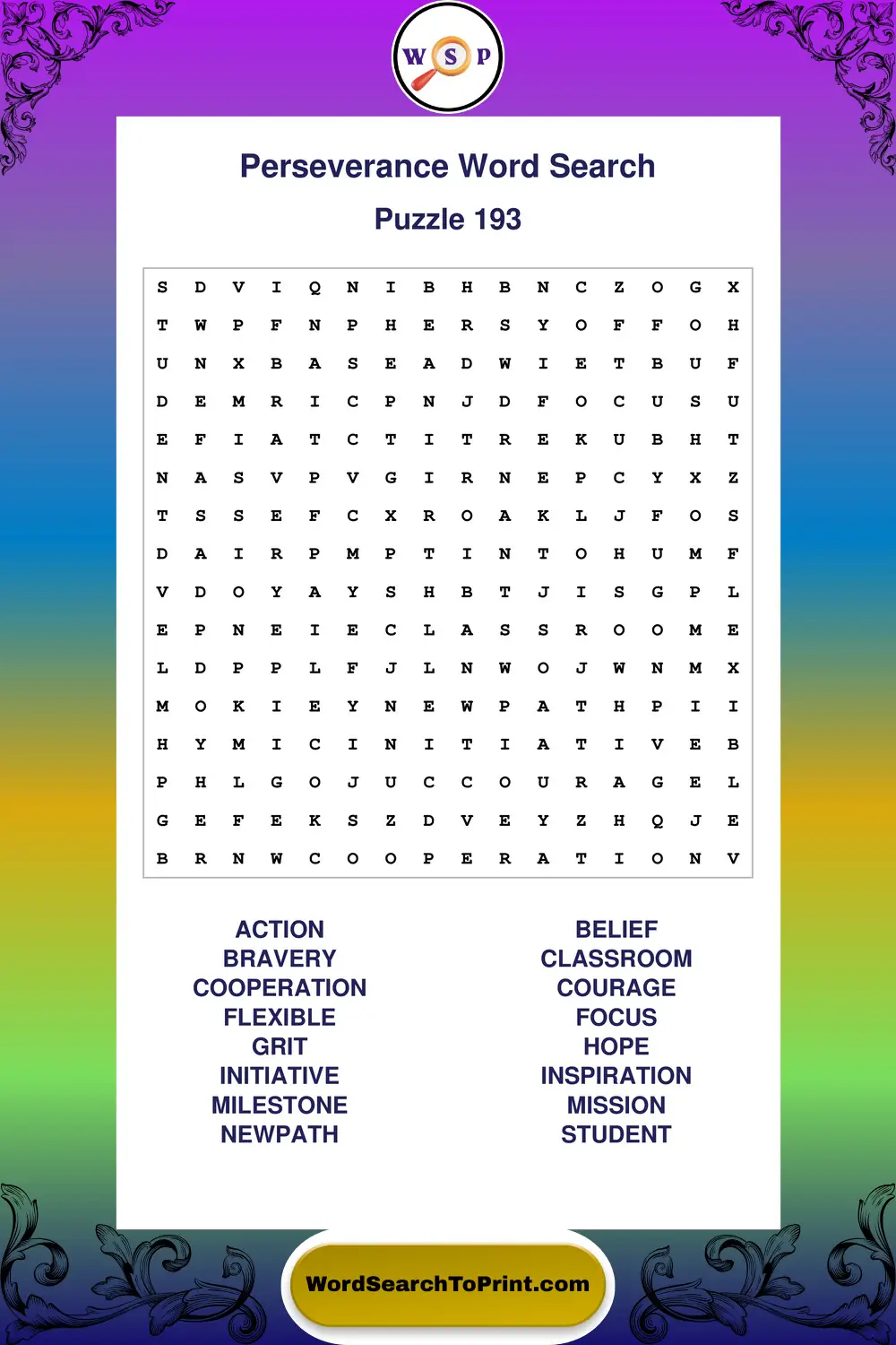 Perseverance Word Search Puzzle 193