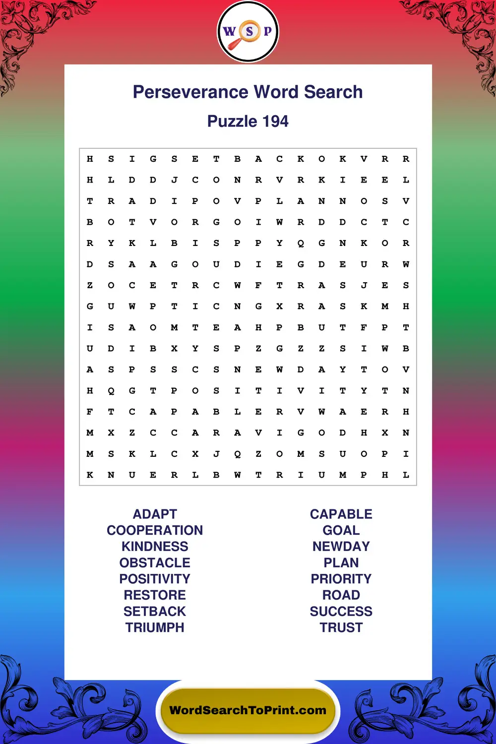 Perseverance Word Search Puzzle 194