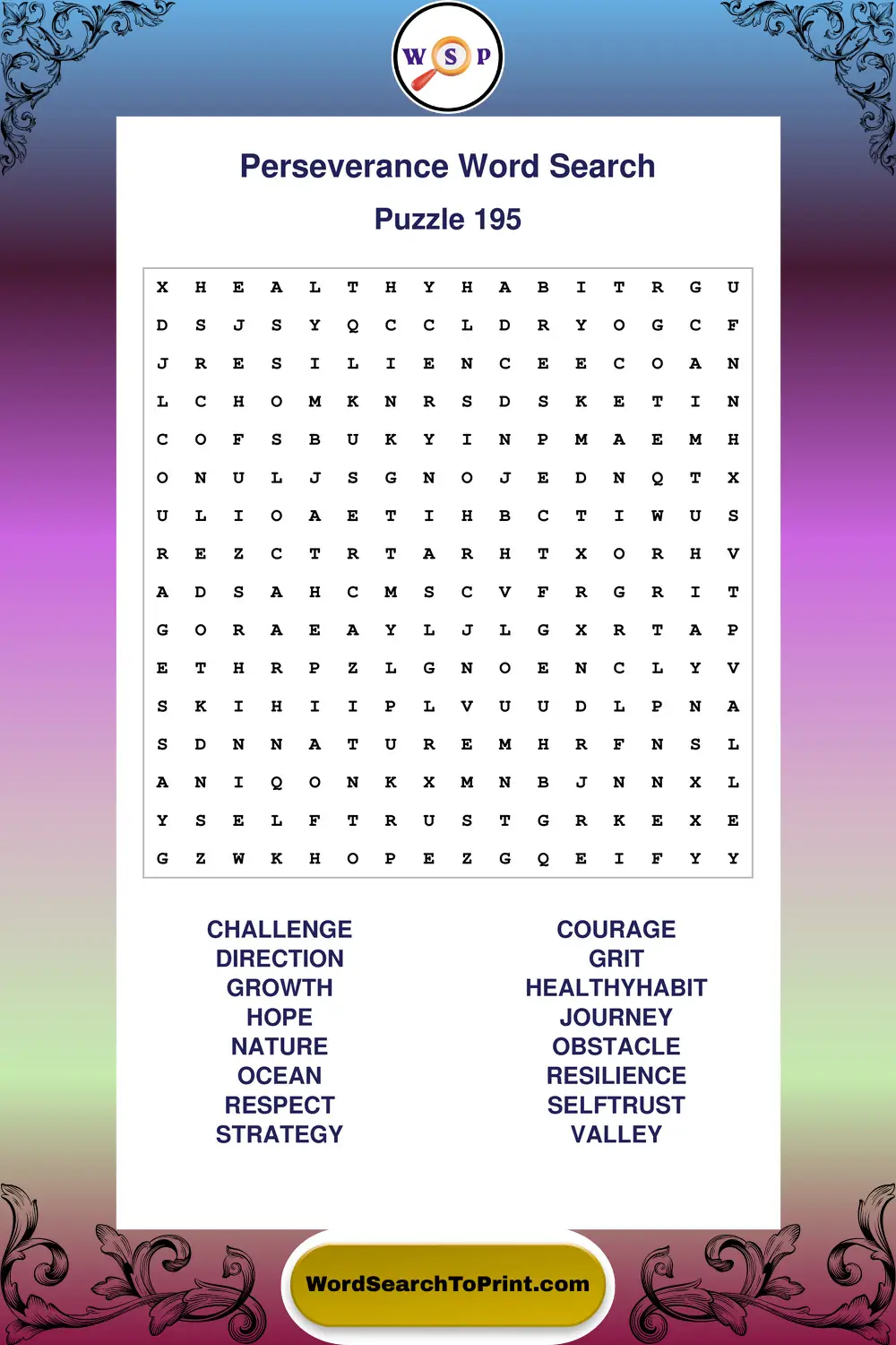 Perseverance Word Search Puzzle 195