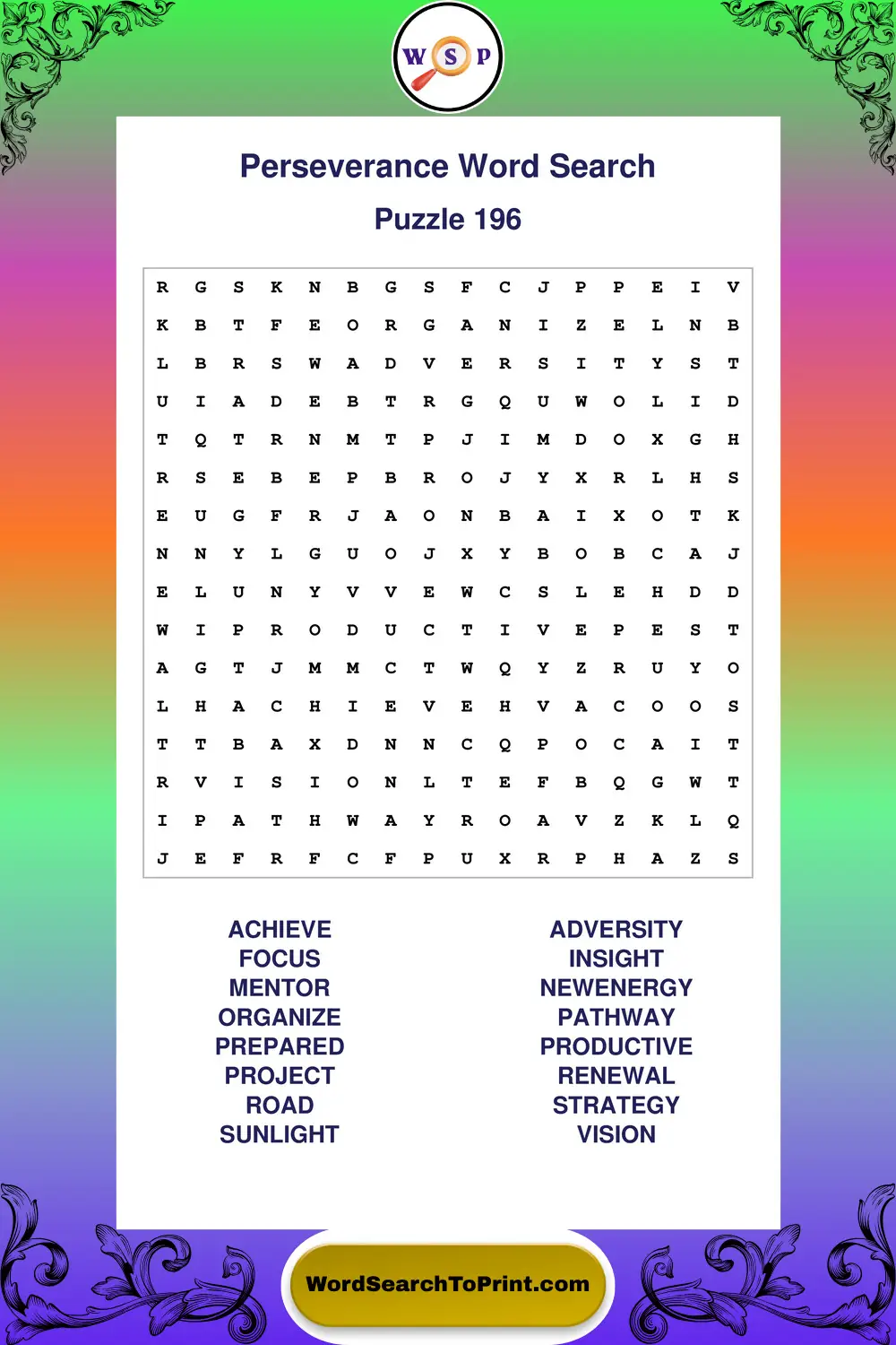 Perseverance Word Search Puzzle 196