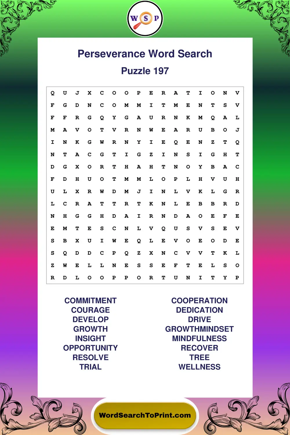 Perseverance Word Search Puzzle 197