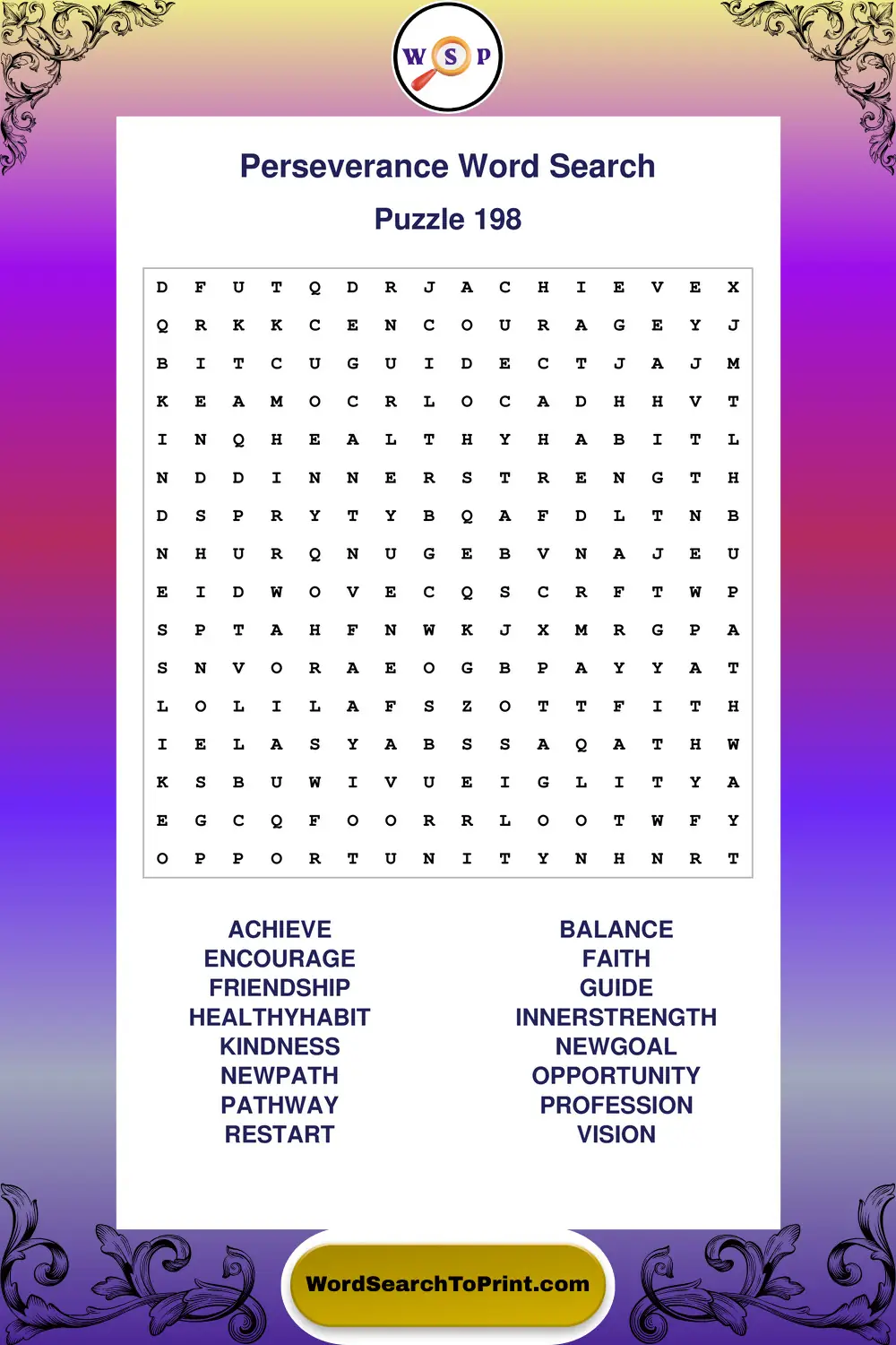 Perseverance Word Search Puzzle 198