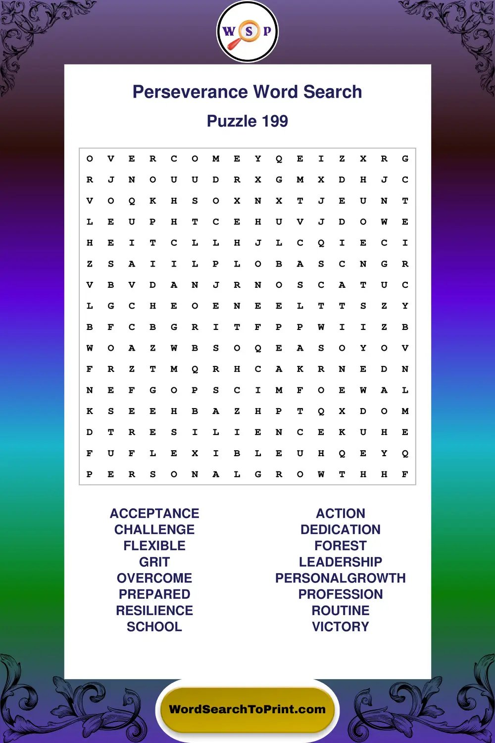 Perseverance Word Search Puzzle 199
