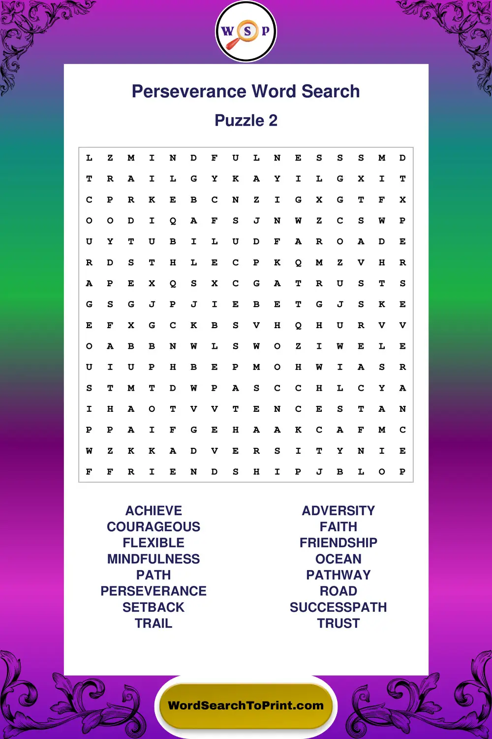 Perseverance Word Search Puzzle 2