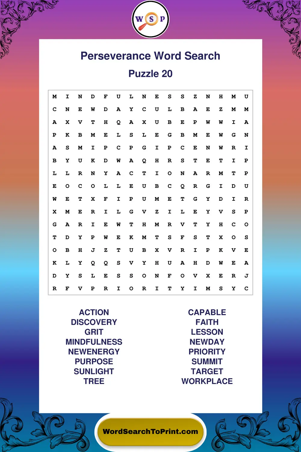 Perseverance Word Search Puzzle 20
