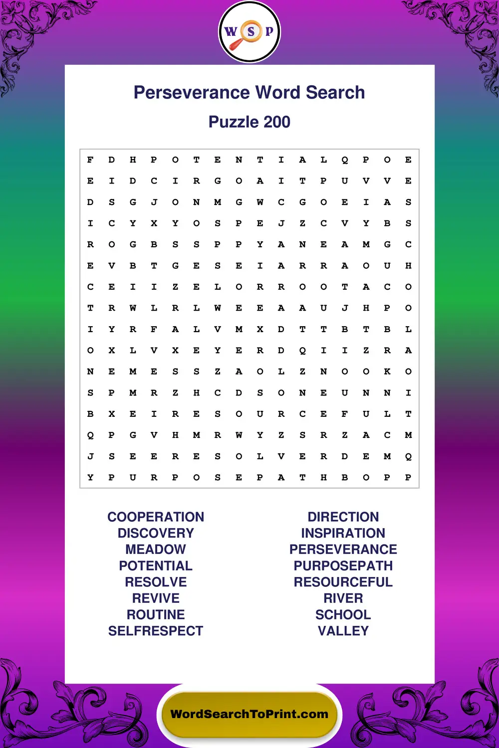Perseverance Word Search Puzzle 200