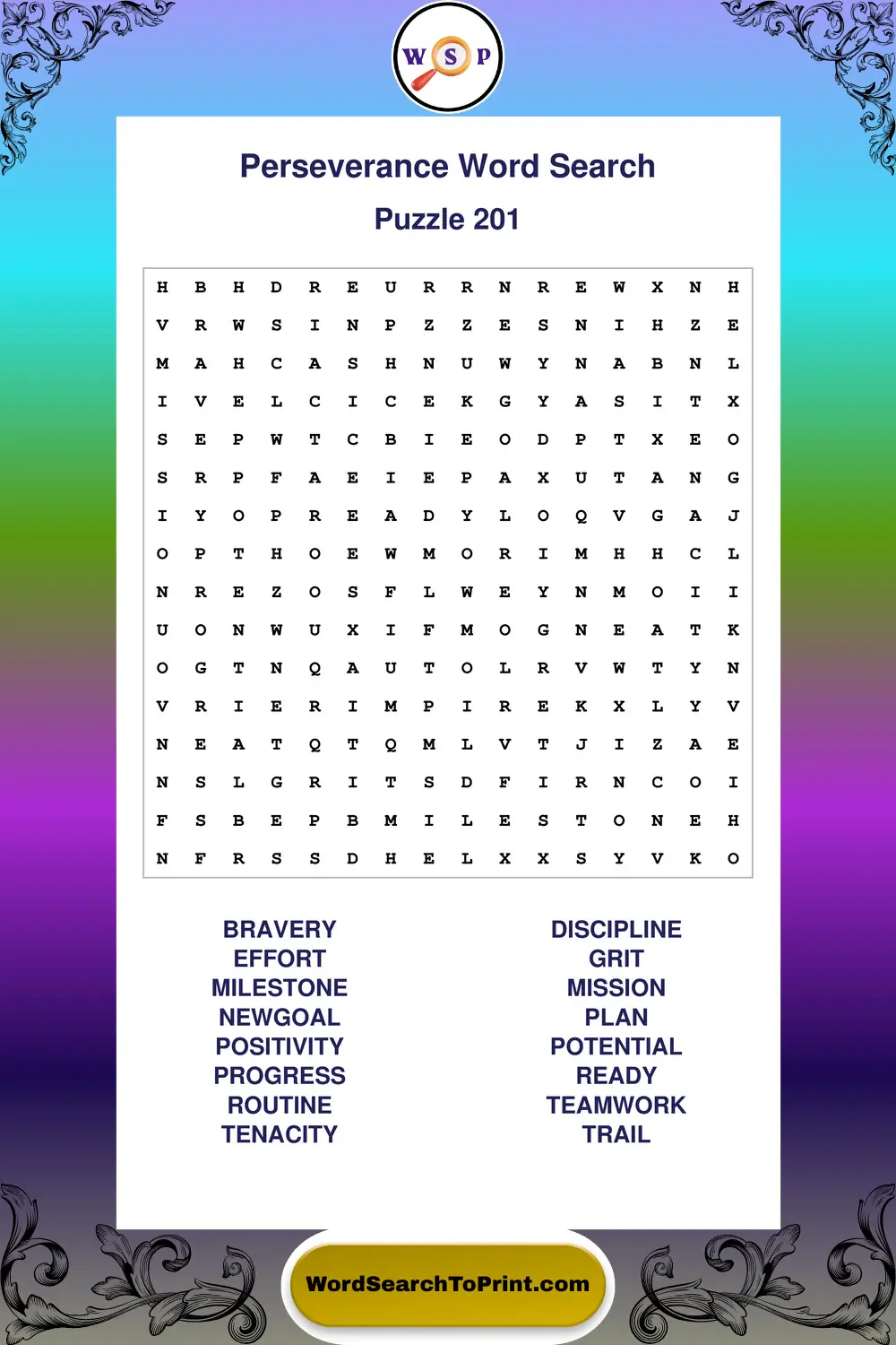 Perseverance Word Search Puzzle 201