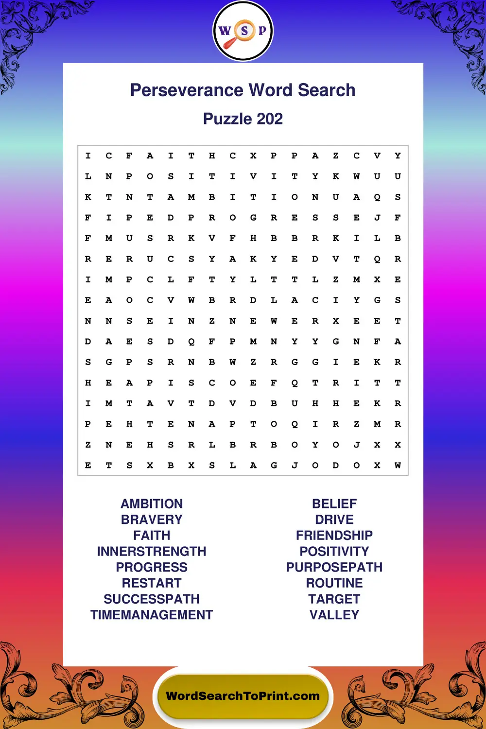 Perseverance Word Search Puzzle 202