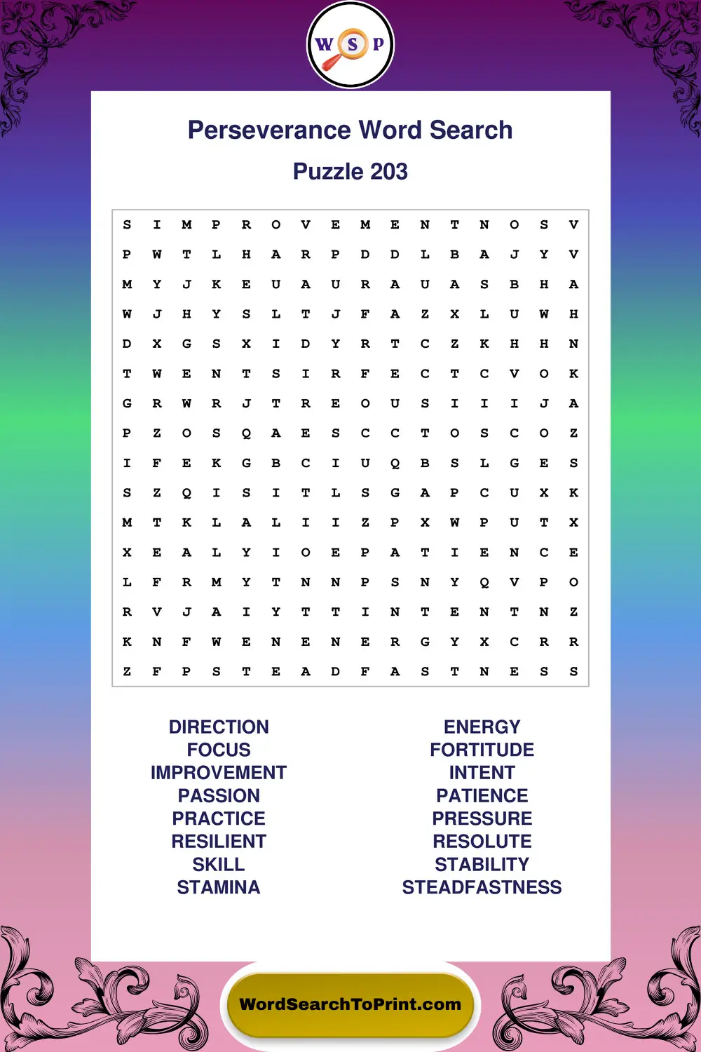 Perseverance Word Search Puzzle 203