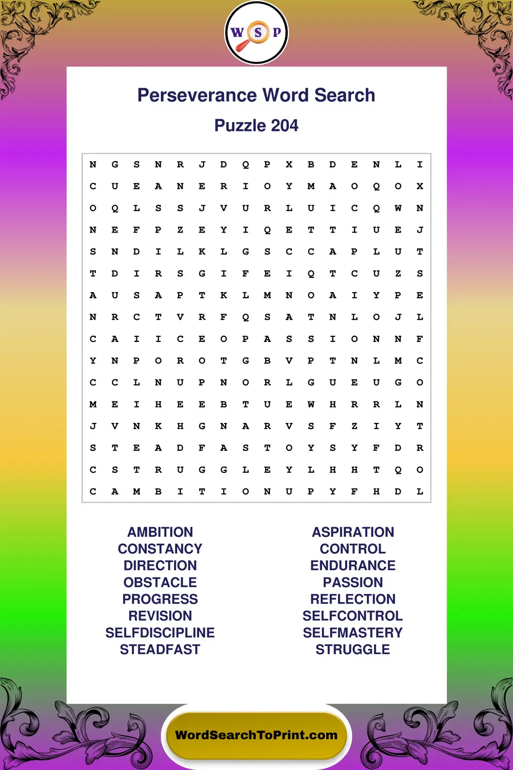 Perseverance Word Search Puzzle 204