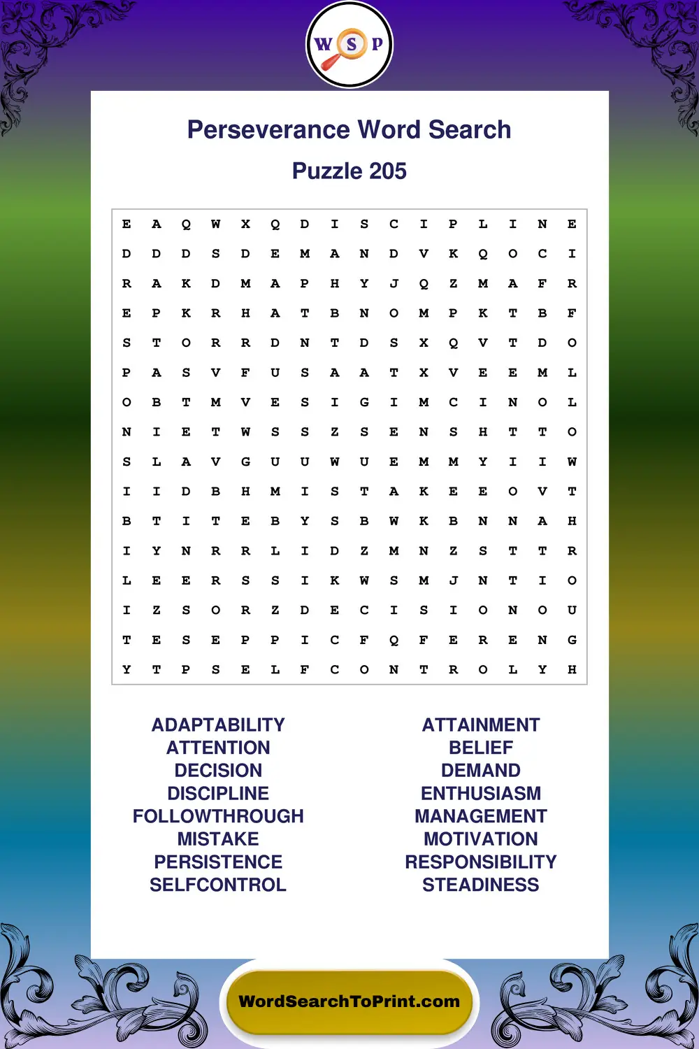 Perseverance Word Search Puzzle 205