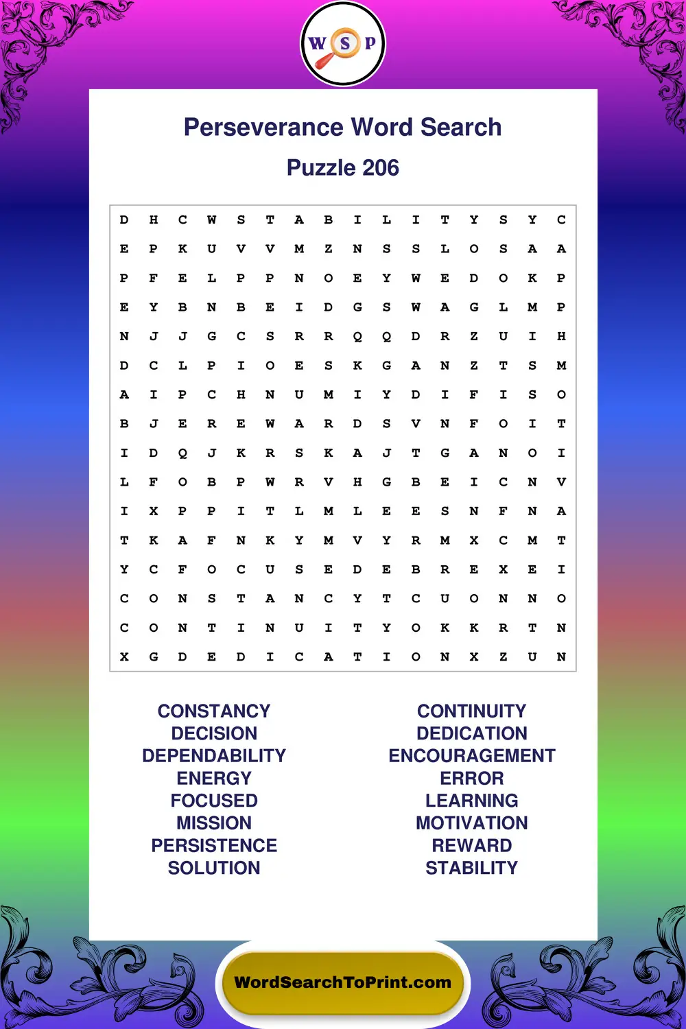 Perseverance Word Search Puzzle 206