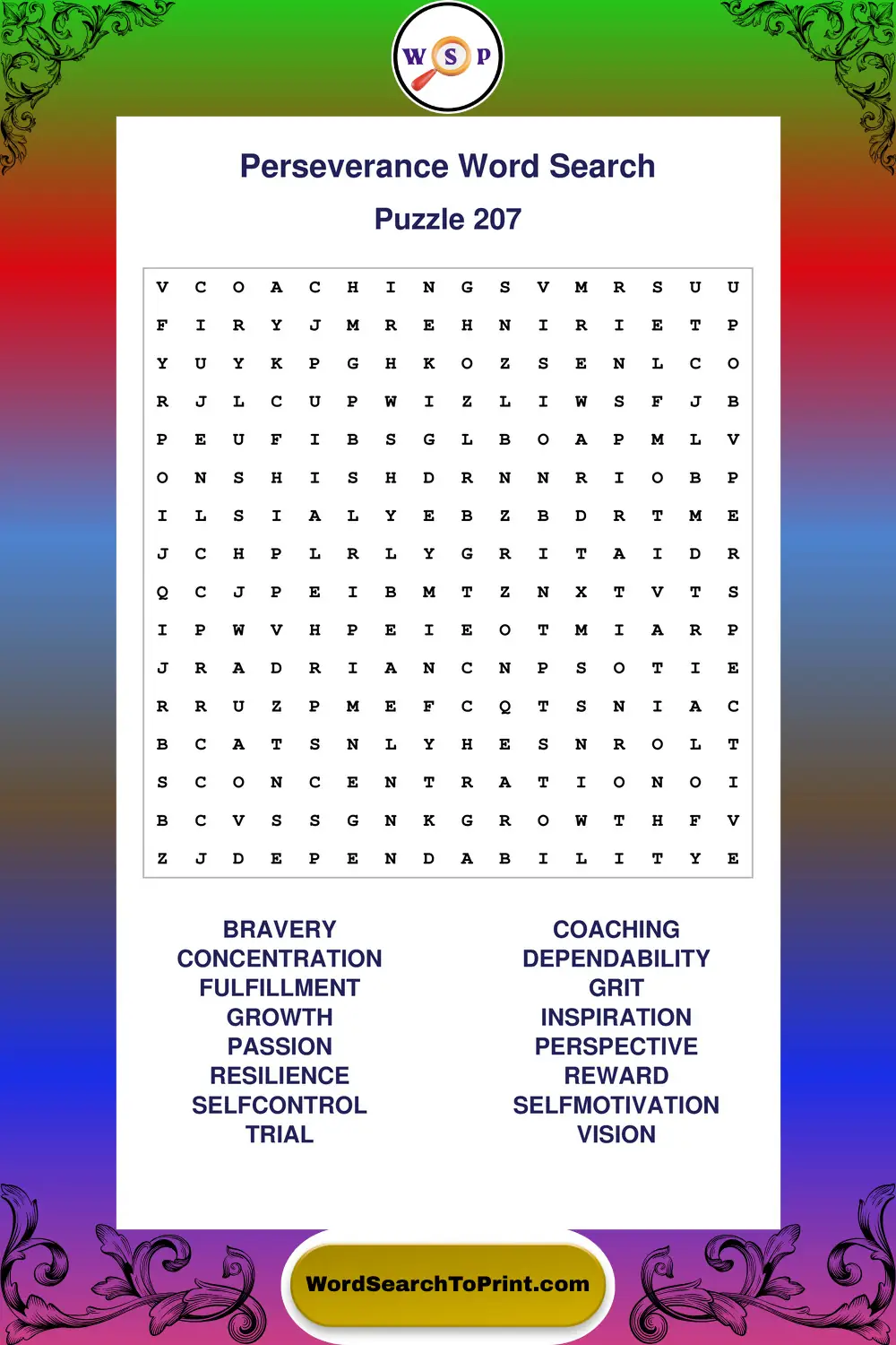 Perseverance Word Search Puzzle 207
