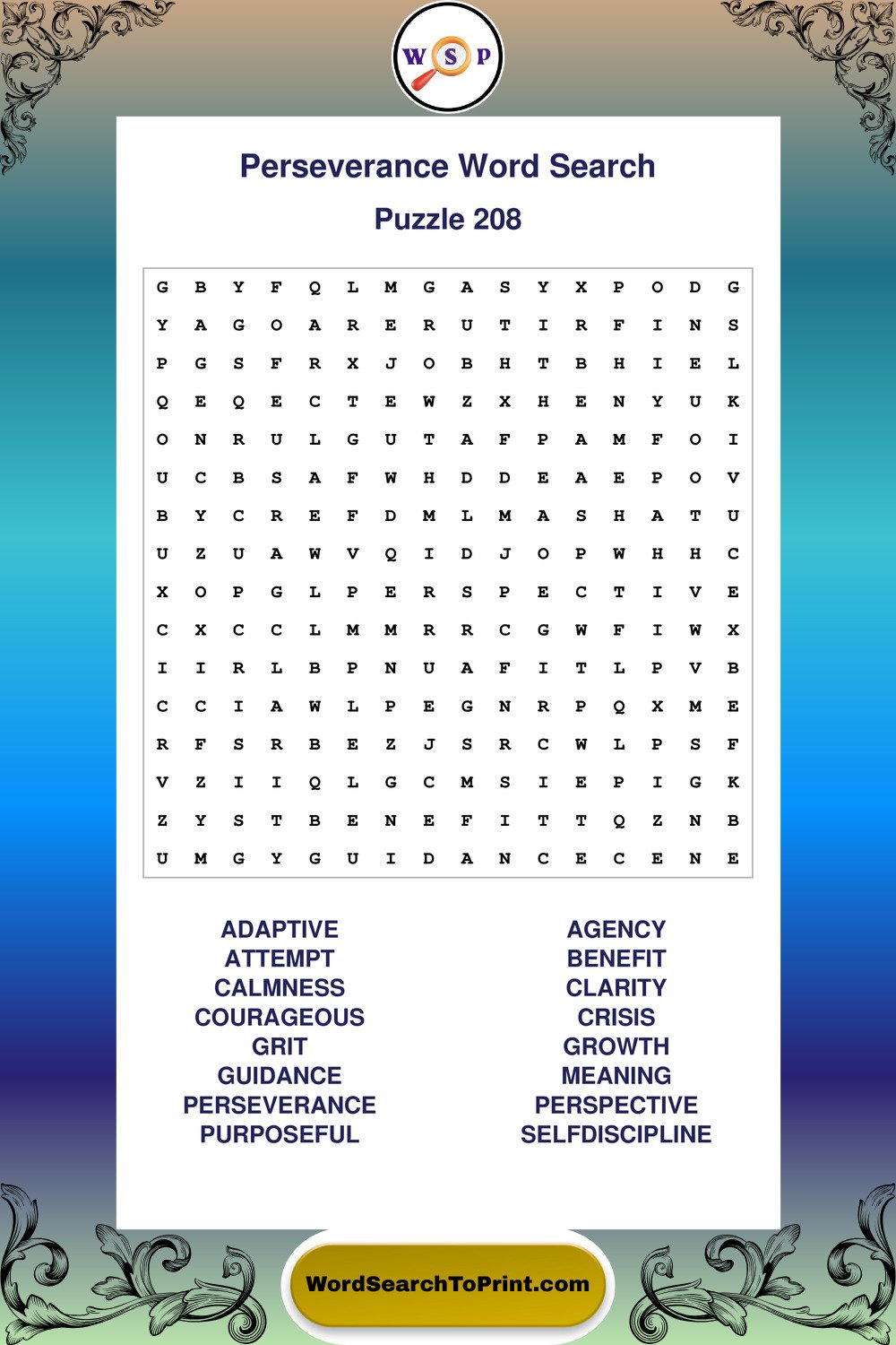Perseverance Word Search Puzzle 208