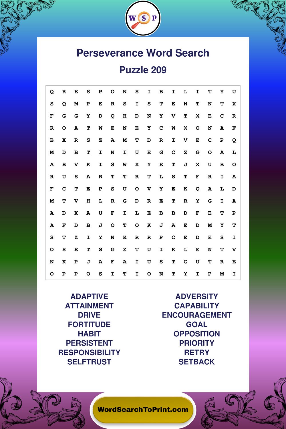 Perseverance Word Search Puzzle 209