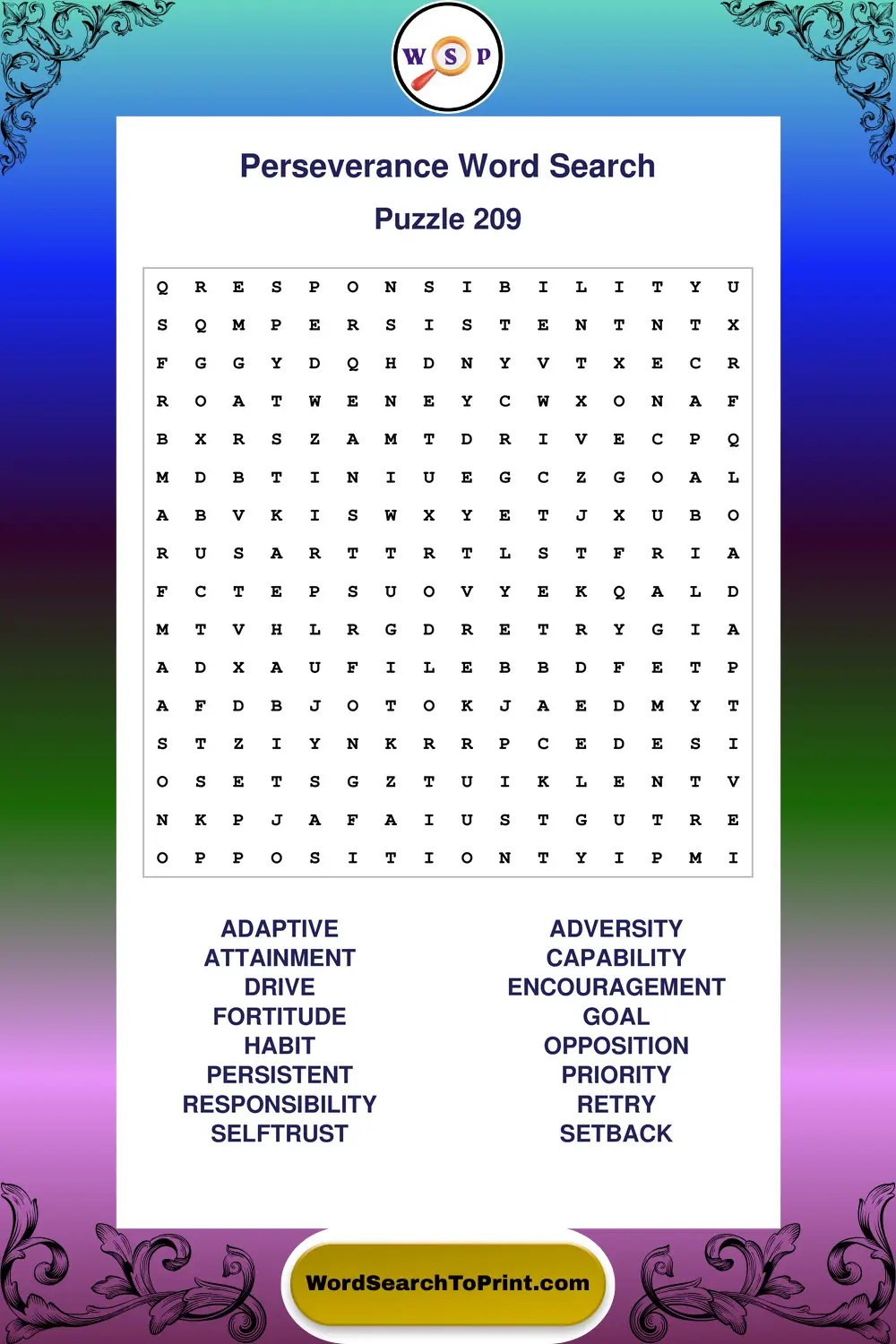 Perseverance Word Search Puzzle 209