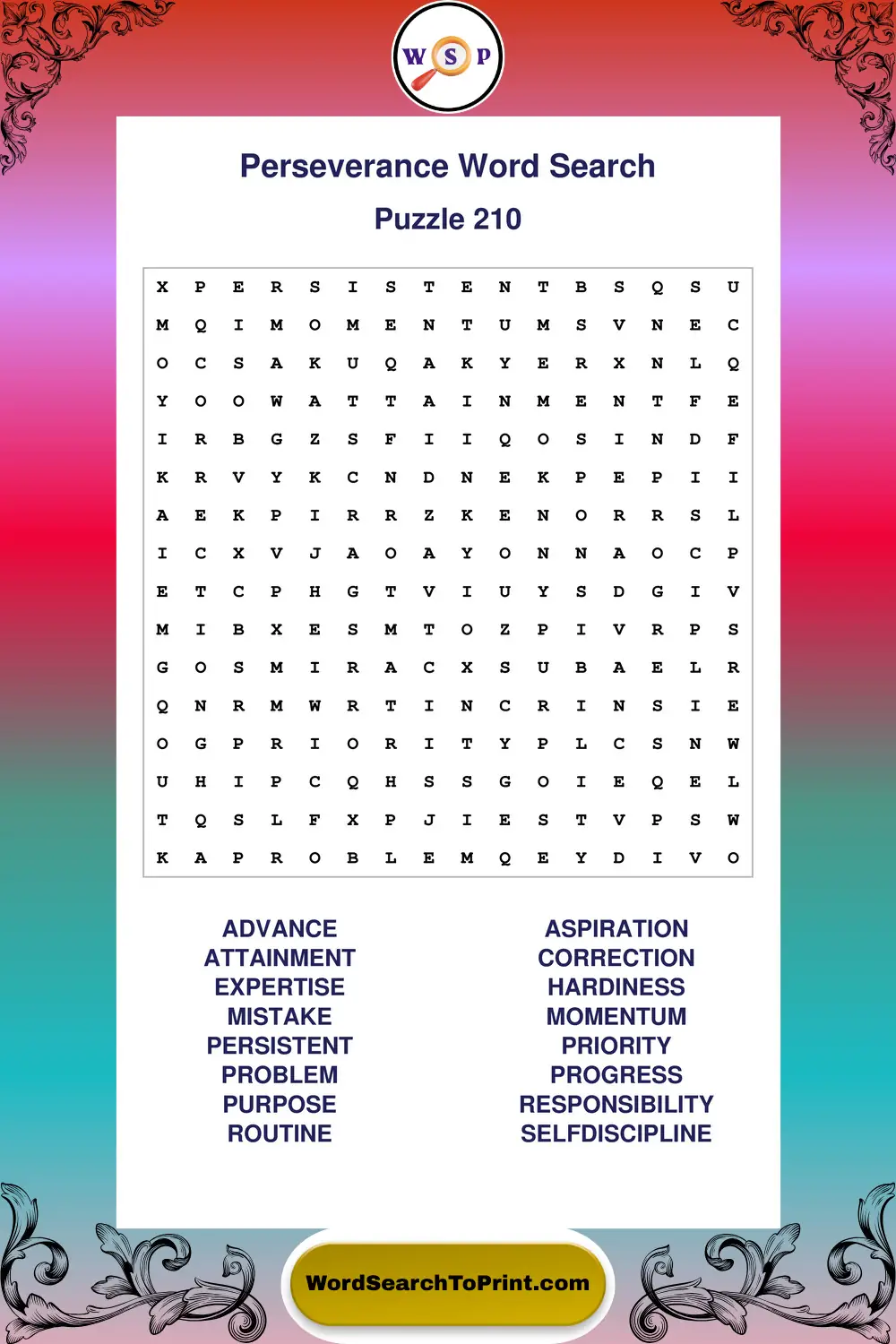 Perseverance Word Search Puzzle 210