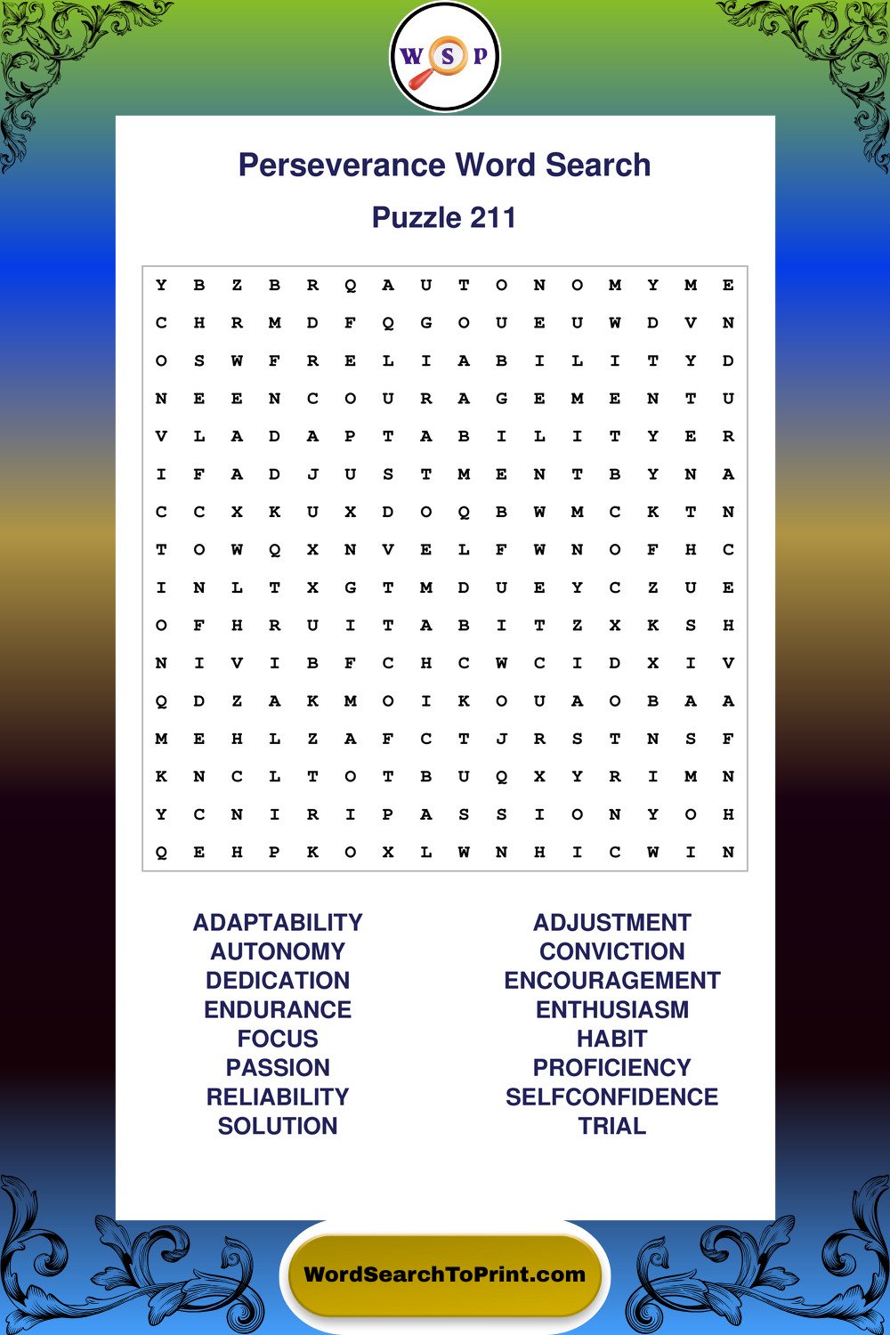 Perseverance Word Search Puzzle 211