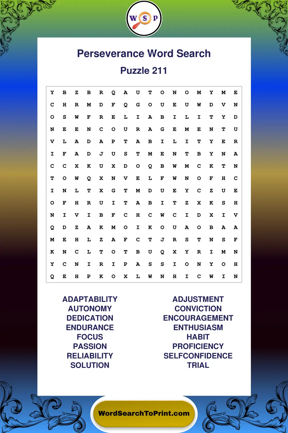 Perseverance Word Search Puzzle 211