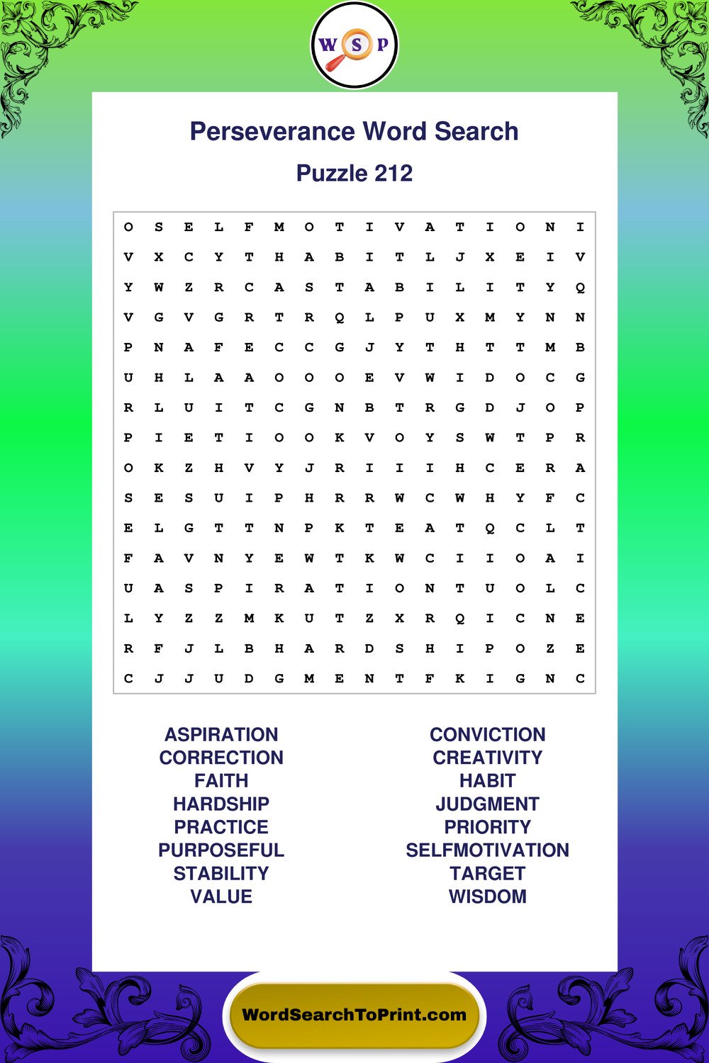Perseverance Word Search Puzzle 212