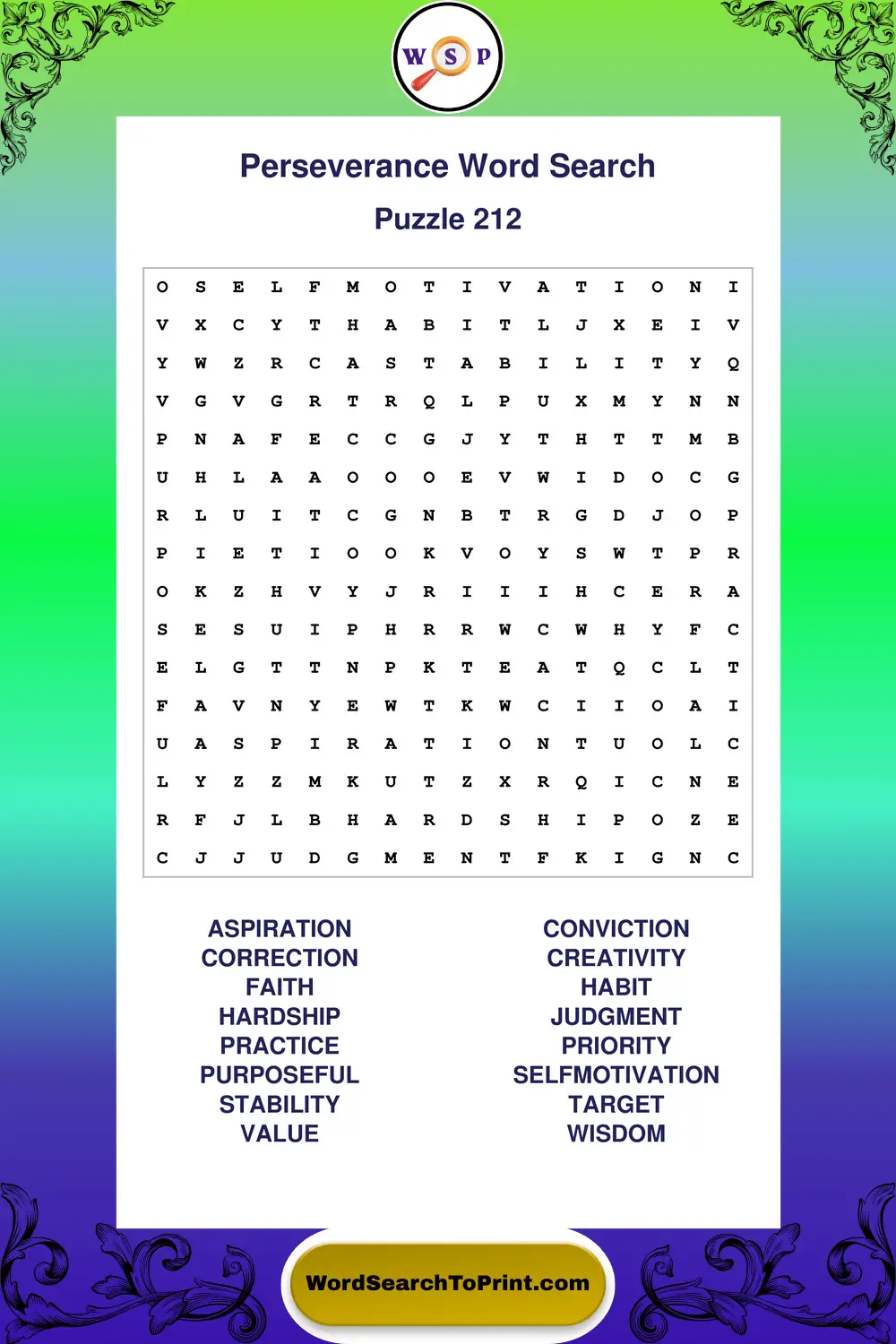 Perseverance Word Search Puzzle 212
