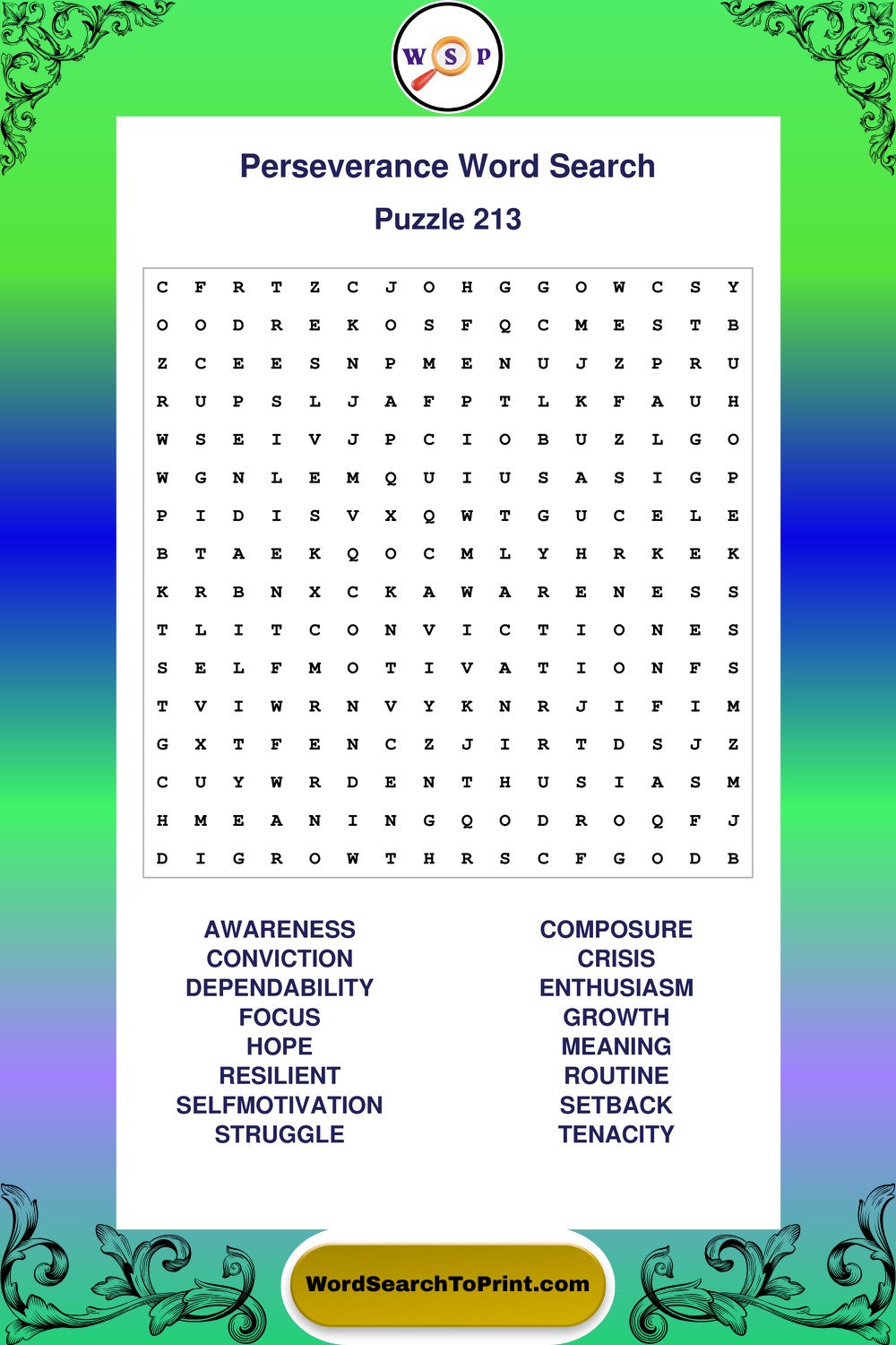 Perseverance Word Search Puzzle 213