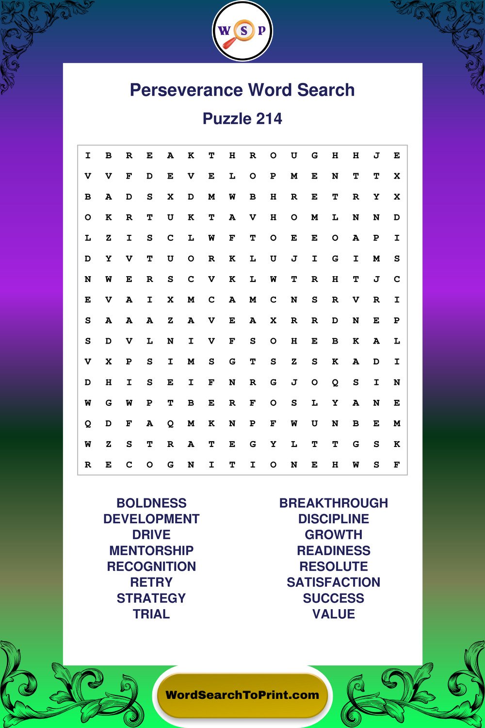 Perseverance Word Search Puzzle 214
