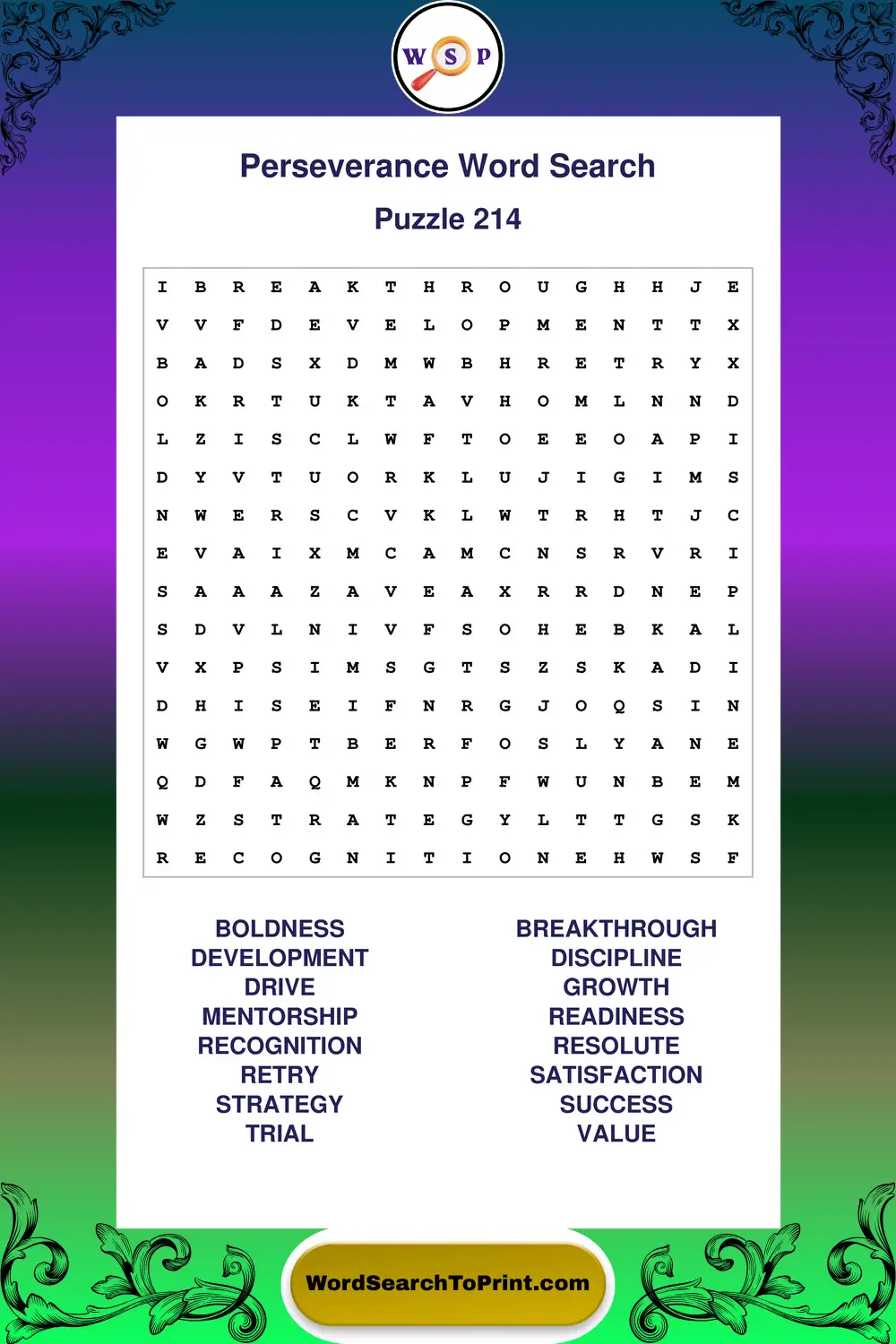 Perseverance Word Search Puzzle 214