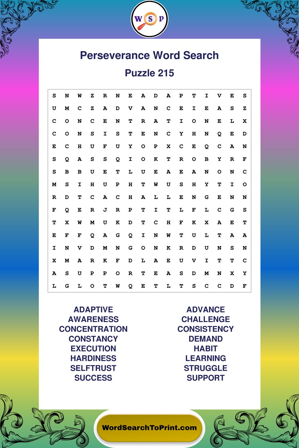 Perseverance Word Search Puzzle 215
