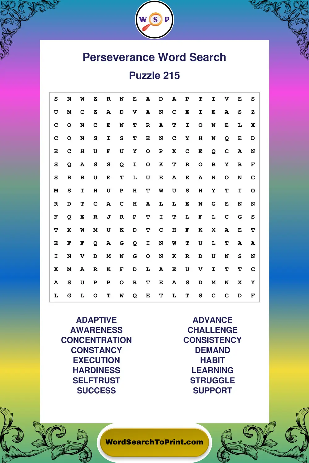 Perseverance Word Search Puzzle 215