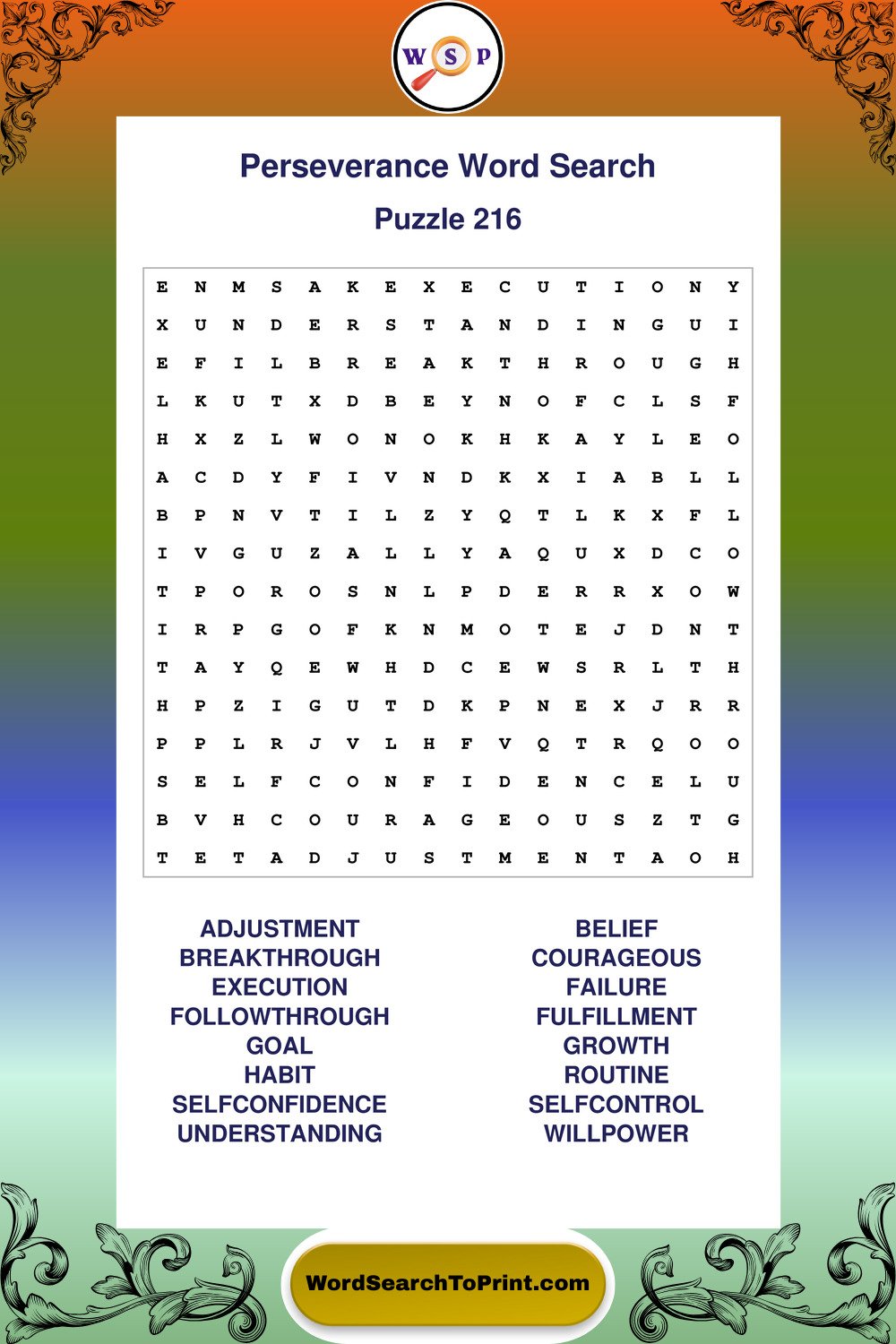 Perseverance Word Search Puzzle 216