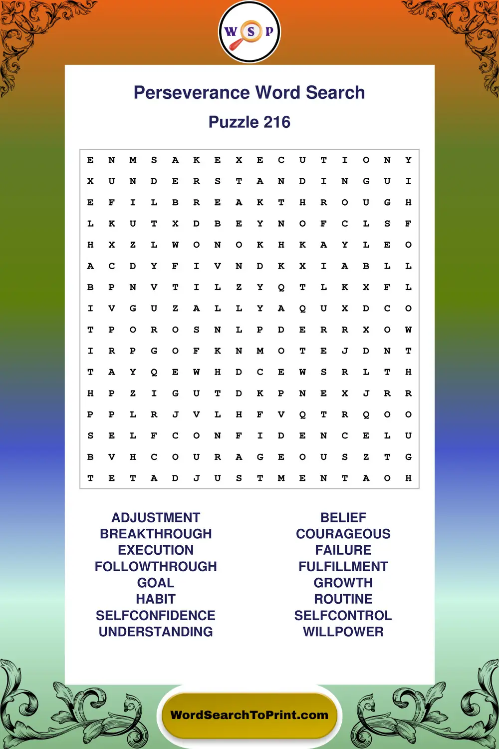 Perseverance Word Search Puzzle 216