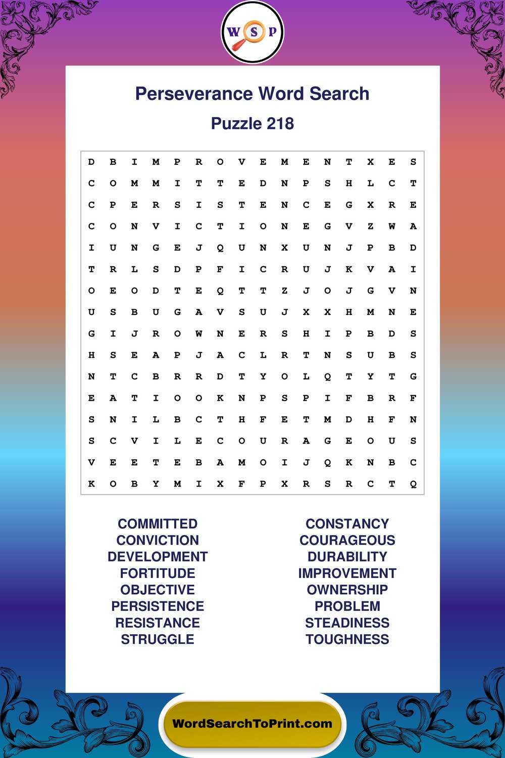 Perseverance Word Search Puzzle 218