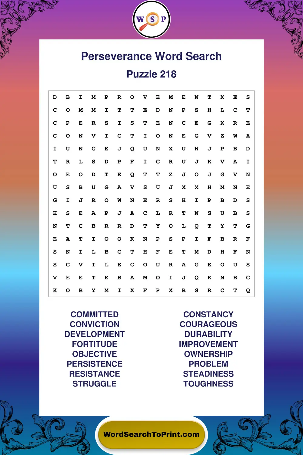Perseverance Word Search Puzzle 218