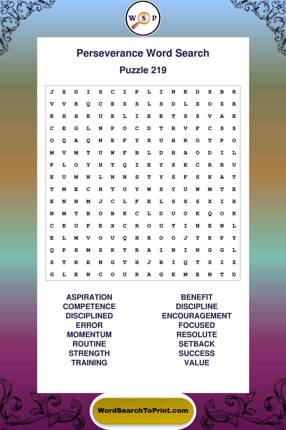 Perseverance Word Search Puzzle 219