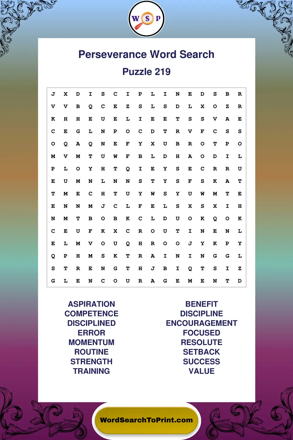 Perseverance Word Search Puzzle 219